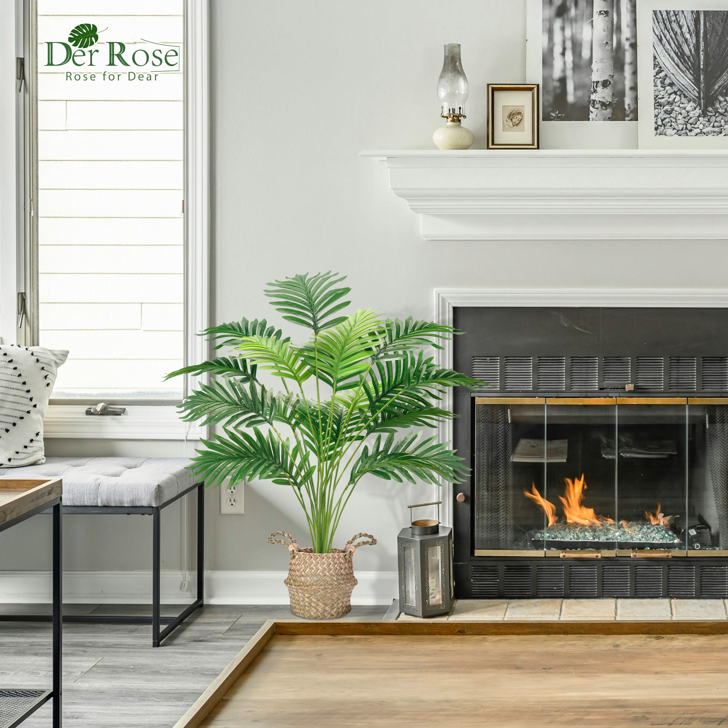 Der Rose 2 Pièces 71 cm Palmier Artificiel Grande Plante Fausse Areca en Pot avec Paniers Tressés