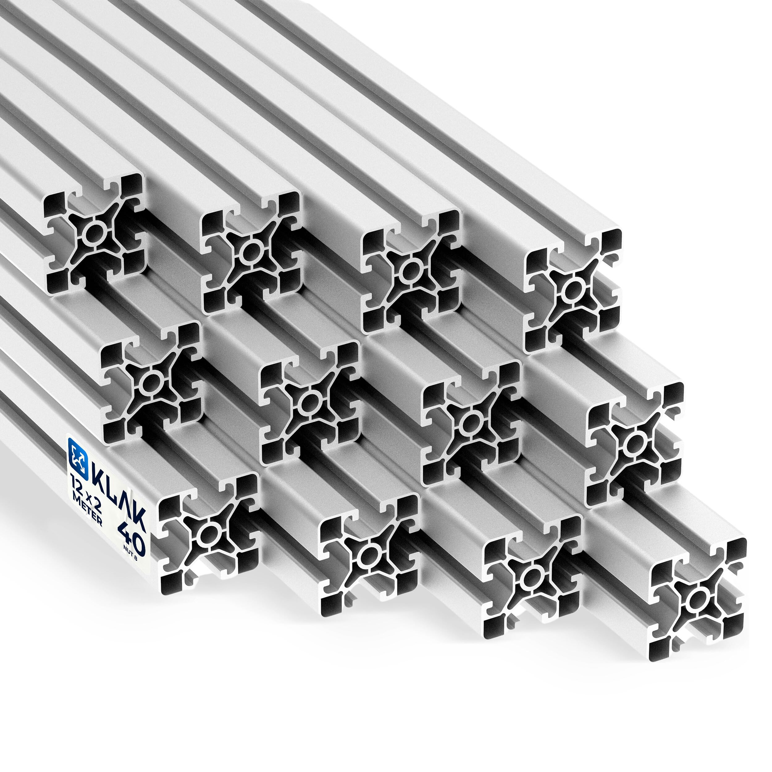 KLAK 40 - Aluprofil 12 Stück 40x40mm light 2m System-, Montageprofil Nut 8