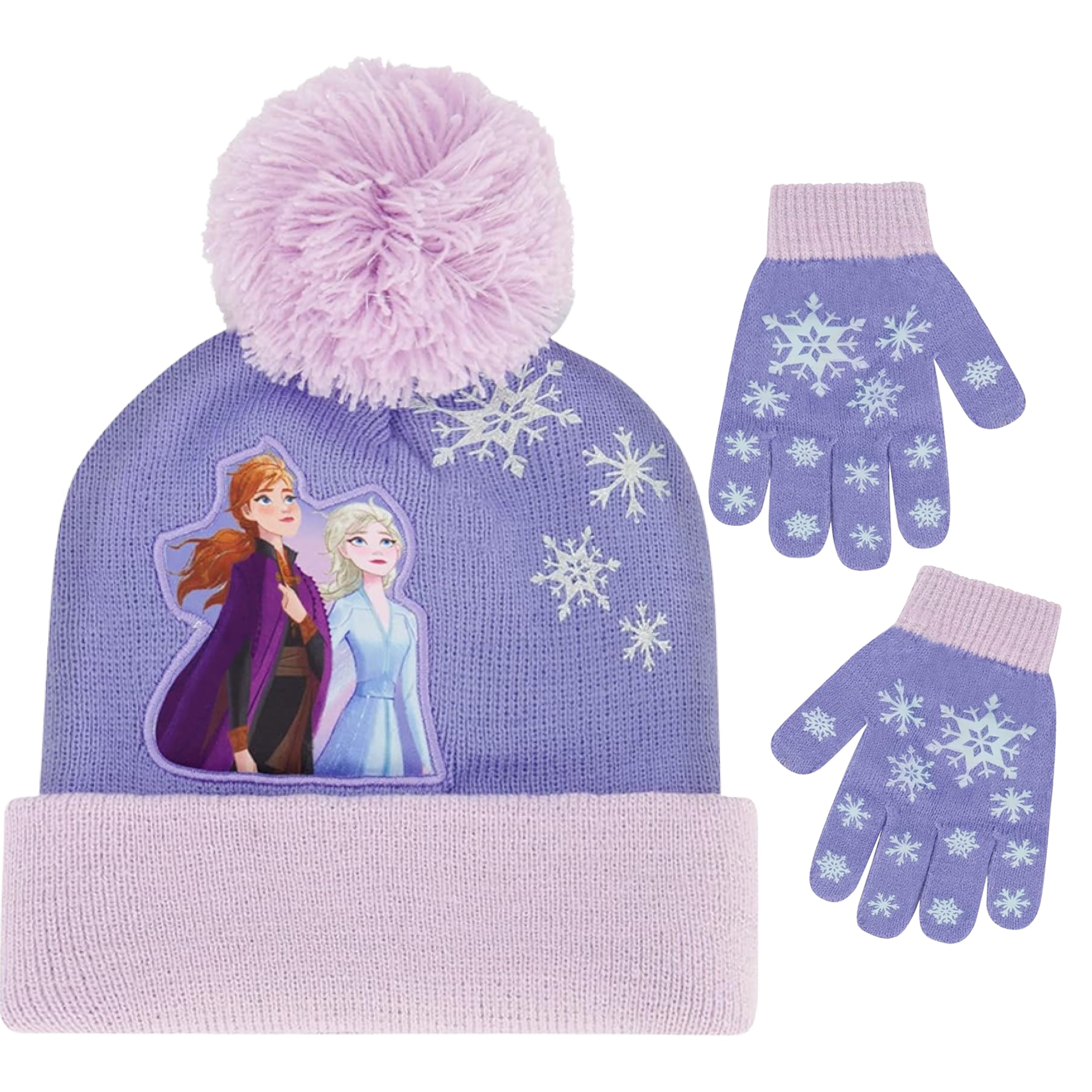 Disney Girls' Frozen Winter Hat and Kids Gloves Set, Elsa and Anna Beanie for Ages 4-7