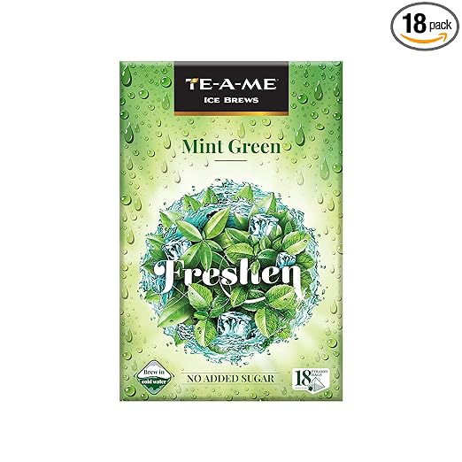 Mint Green Cold Ice Brew | Sugar free Iced Tea Sachets 18 Pieces | Iced Green Tea in Natural Mint Flavour | 18 Premium Pyramid Infusion Ice Tea Bags