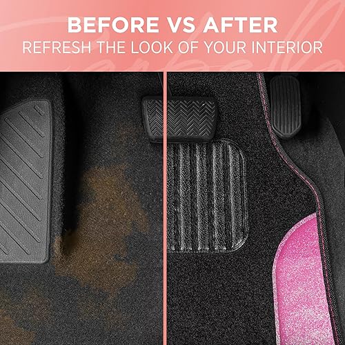 Miniatura 5 de Alfombrillas delanteras y traseras con purpurina brillante de 4 piezas, color rosa