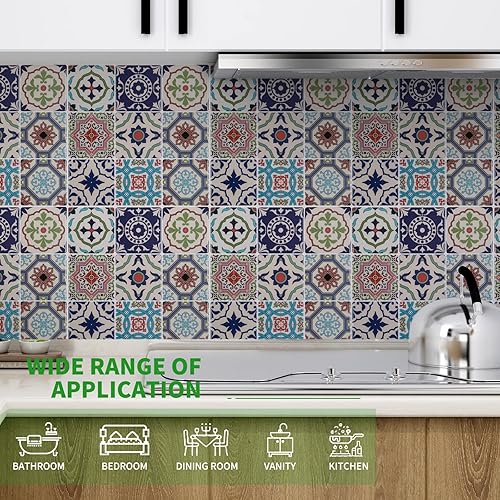 Miniatura 3 de LONGKING Adhesivos para azulejos en muro, pistacho y azulejos azules para cocina, adhesivos en azulejos de pared (10 hojas)