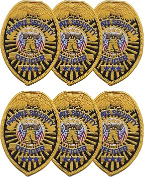 RYNO GEAR Embroidered Sew-On Patch Bundle for Uniforms. Chest Patch - Blue on Gold, Pack of 6