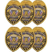 RYNO GEAR Embroidered Sew-On Patch Bundle for Uniforms. Chest Patch - Blue on Gold, Pack of 6