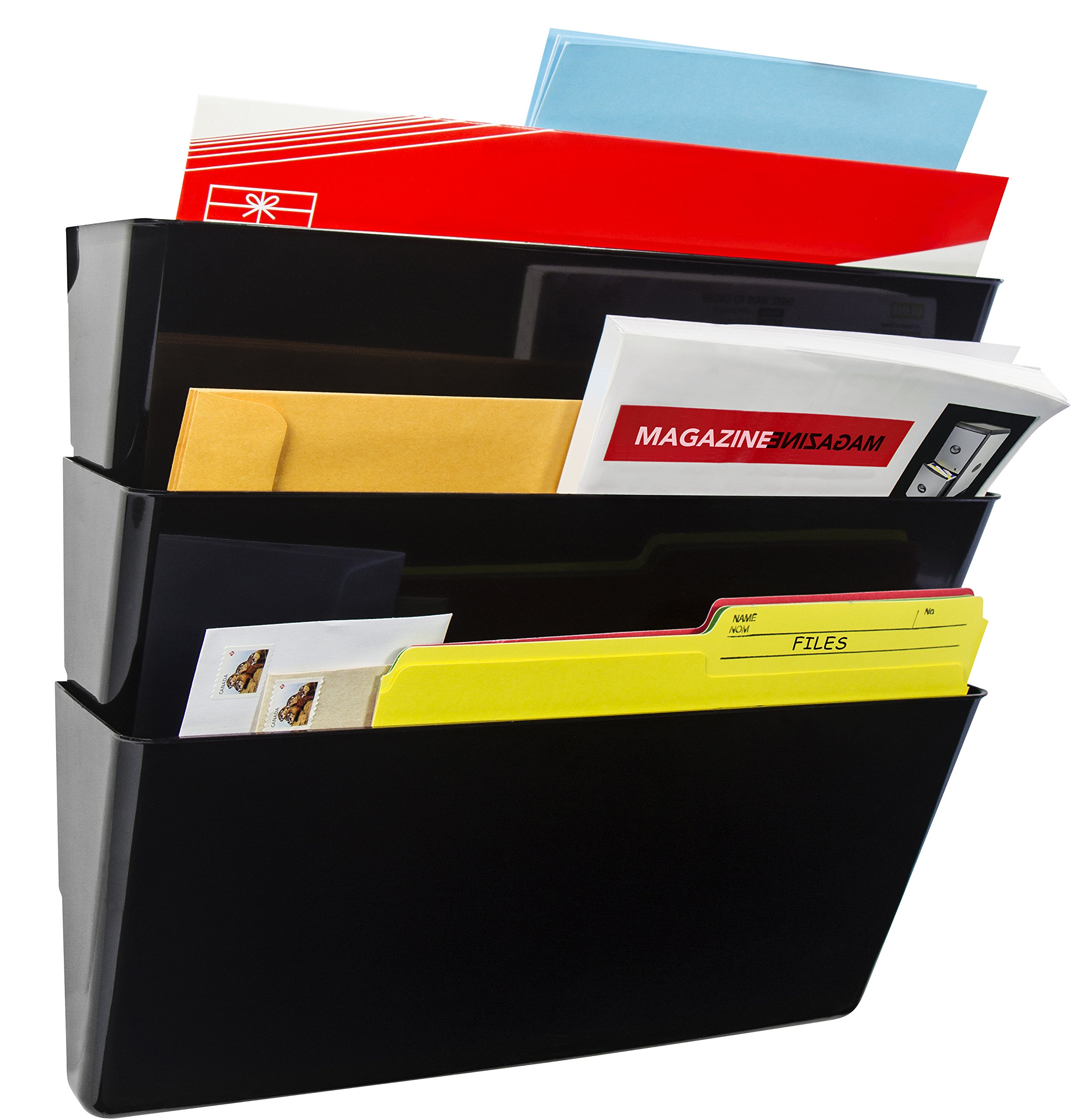 Snapklik.com : Storex Legal Sized Wall Files, 3-Pack, Black, Case Of 6