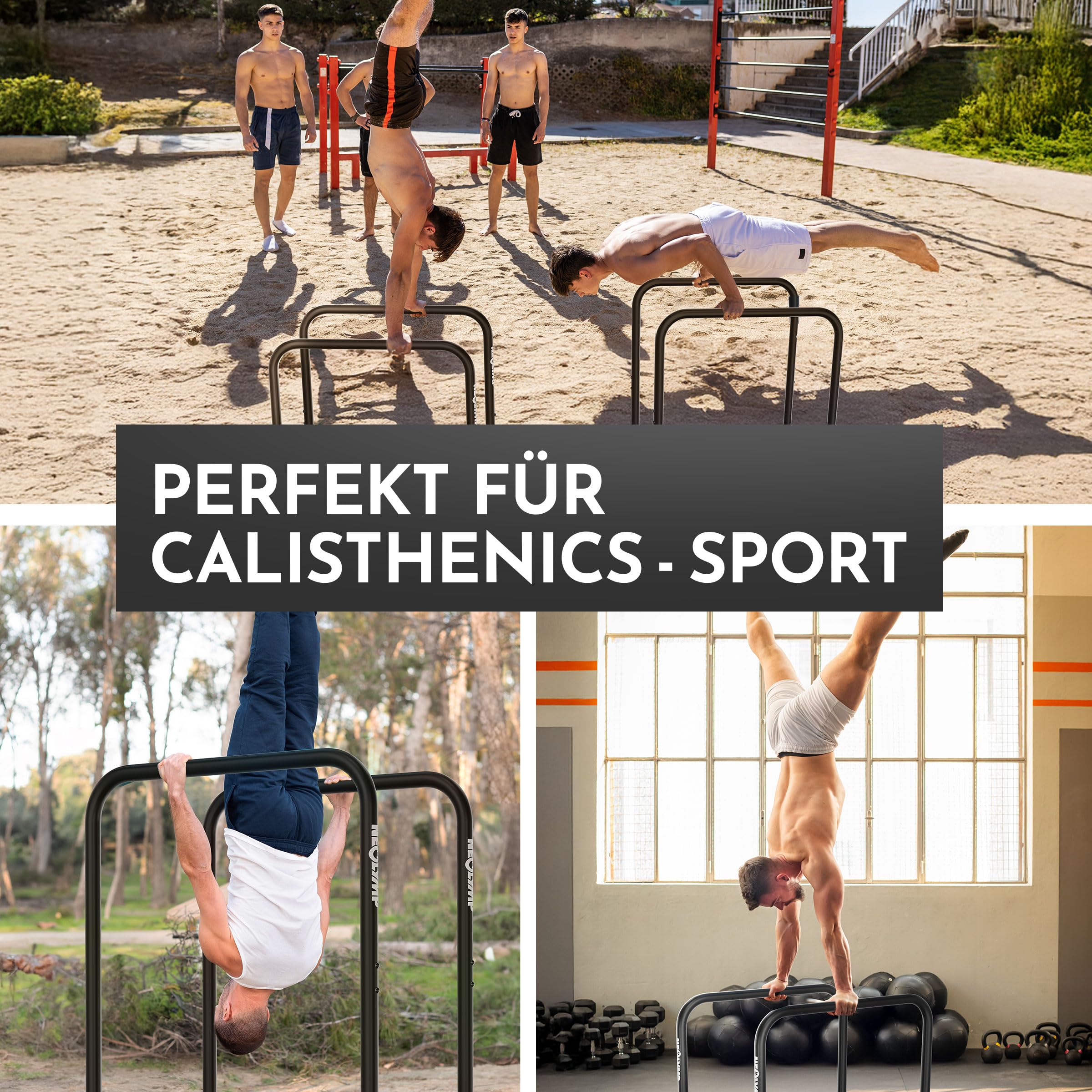 NEOLYMP Dip Barren Calisthenics Equipment – 400 kg belastbare Dip Station mit E-Book - verstellbare Breite – 90 cm Höhe mit rutschfesten Füßen – rostfreie Dip Stange Fitnessgeräte für Zuhause