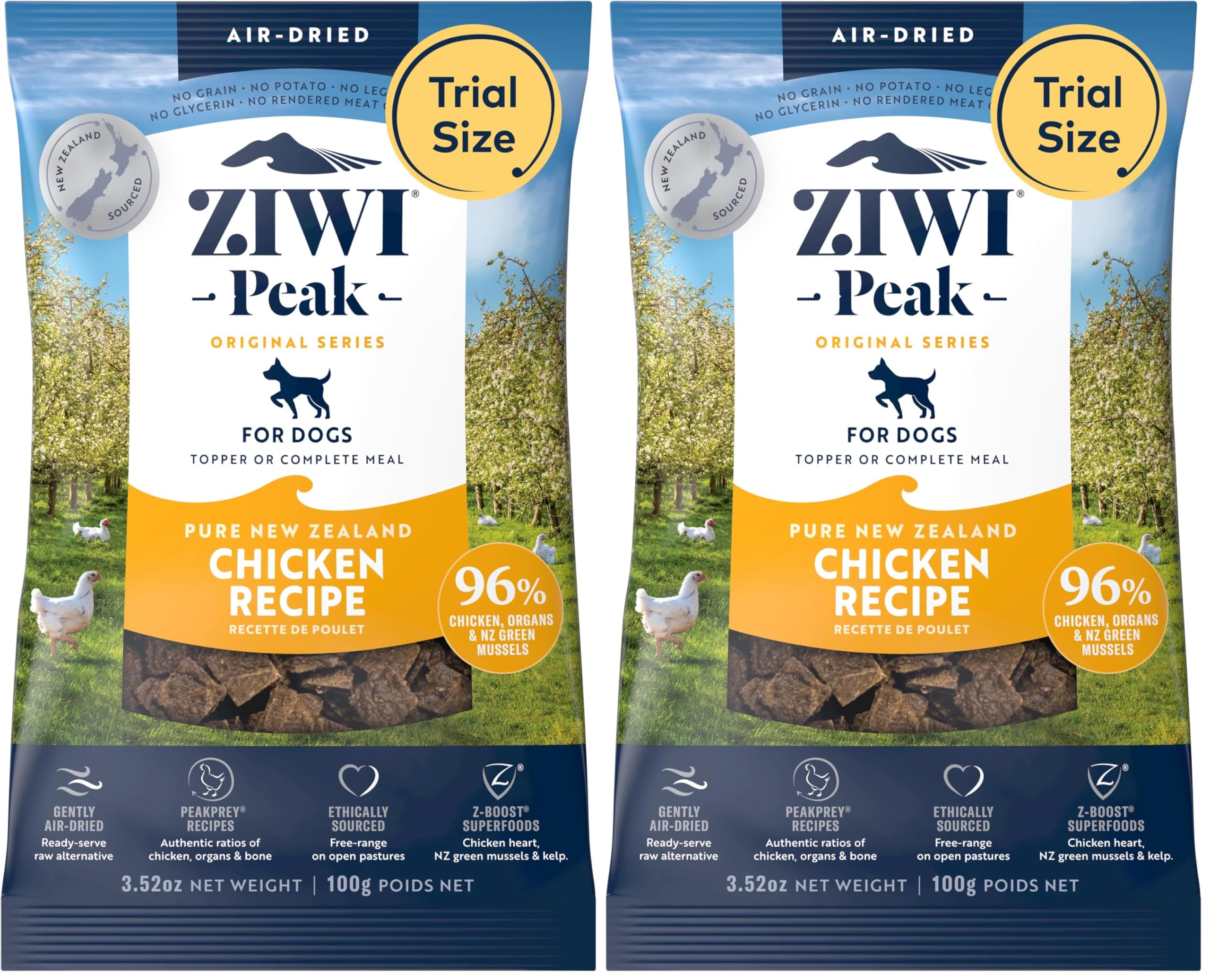 ZIWI Peak Air-Dried Dog Food – Chicken - All Natural, High Protein, Grain Free, Limited Ingredient w/Superfoods (3.5oz) (Pack of 2)