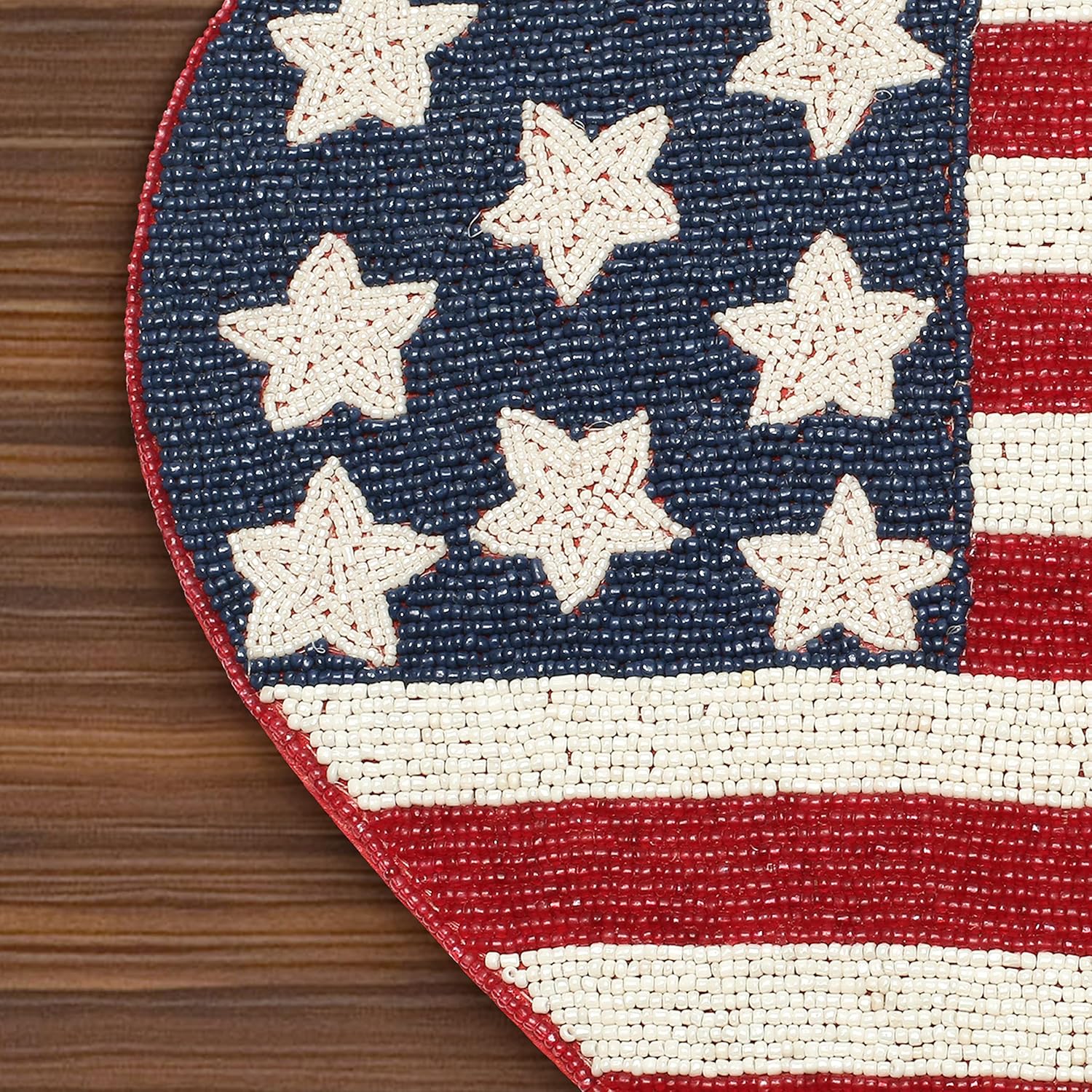 Lightnpro Heart-Shaped Beaded Placemat Set of 2 - Handmade Charger Mat -Patriotic Table Decor for 4th of July, Independence Day, Memorial Day, Family Gathering, Summer Parties -13 Inch Red White Blue