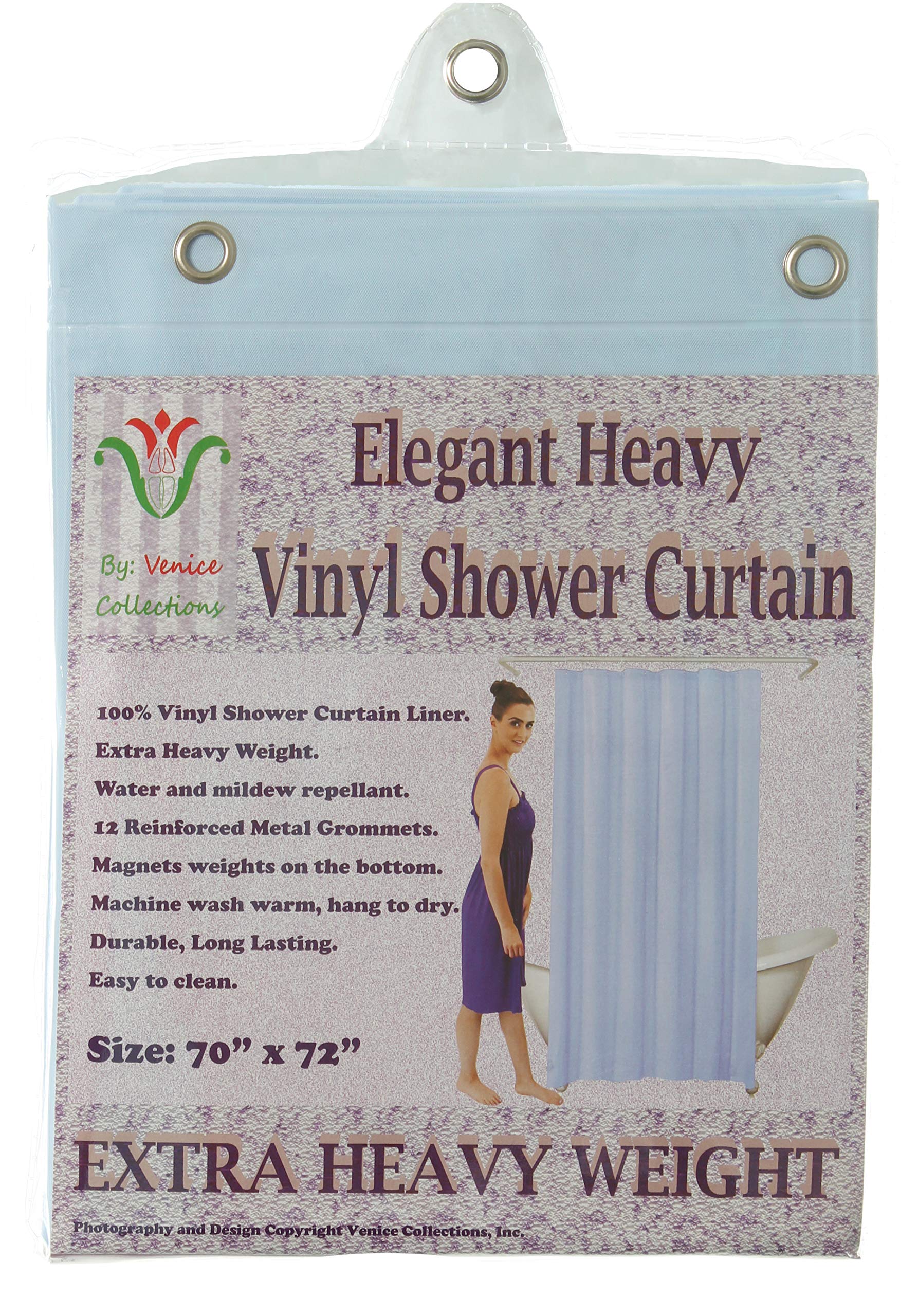 Venice Elegant Home Heavy Duty Vinyl Shower Curtain Liner with 12 Metal Grommets Light Blue