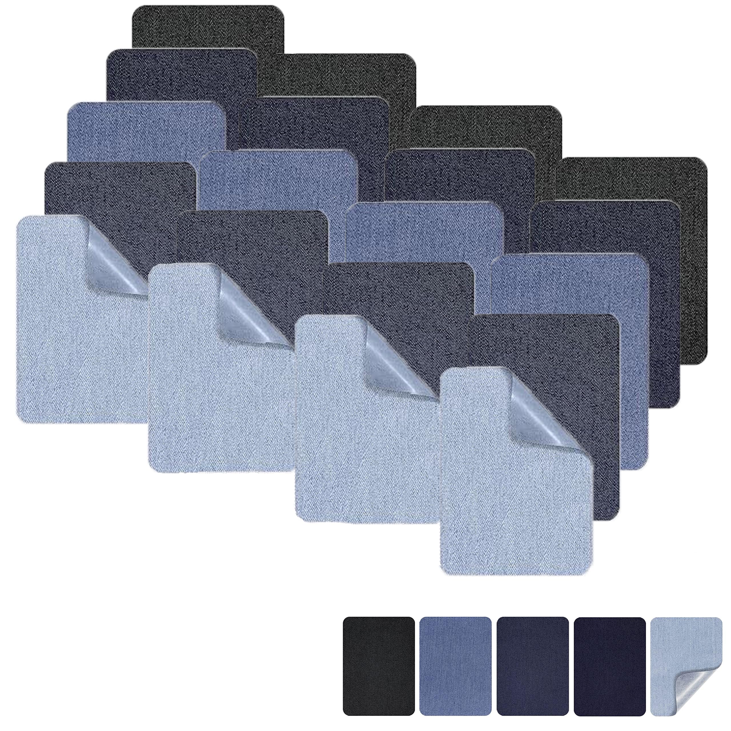 Azonee Iron-on Repair Patch 20 Pcs Pack Five Color, Denim Patches for Jeans Kit, 100% Cotton Denim Iron-on Repair Patch,Jeans and Clothing Repair Jackets and Decoration Kit