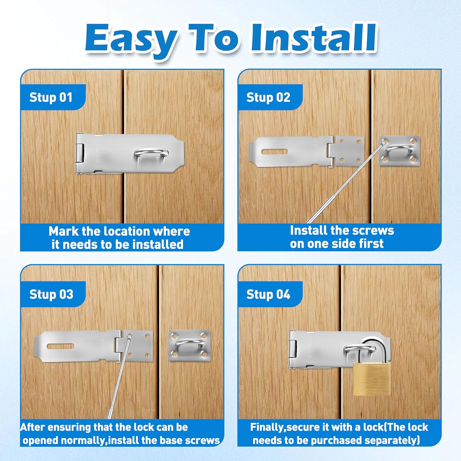 1 Pcs Door Locks Hasp Latch,4 Inch Stainless Steel Safety Packlock Clasp Hasp Lock Latch,Hasp Lock Latch for Doors,Extra Thick Brushed Finish with Screws (1 Pcs Stainless Steel, 4 inch)