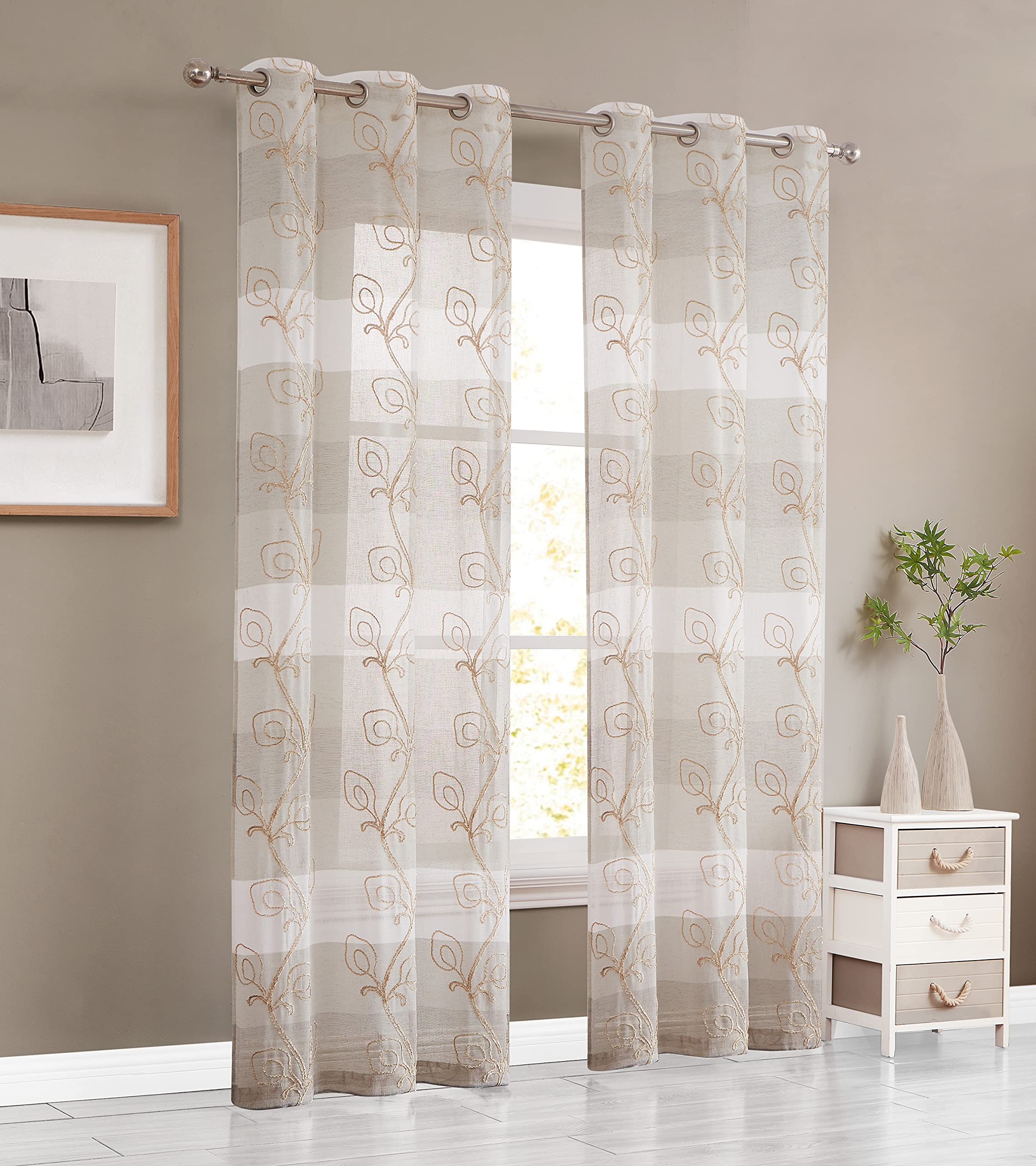 Rideaux en lin brodé floral Silvia Dainty Home 193x243 cm pour salon