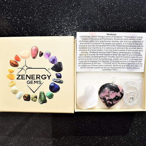 Miniatura 7 de Zenergy Gems - Collar con dije de corazón, piedras preciosas naturales del Himalaya en forma de corazón + cadena de plata de 20 + corazón de carga