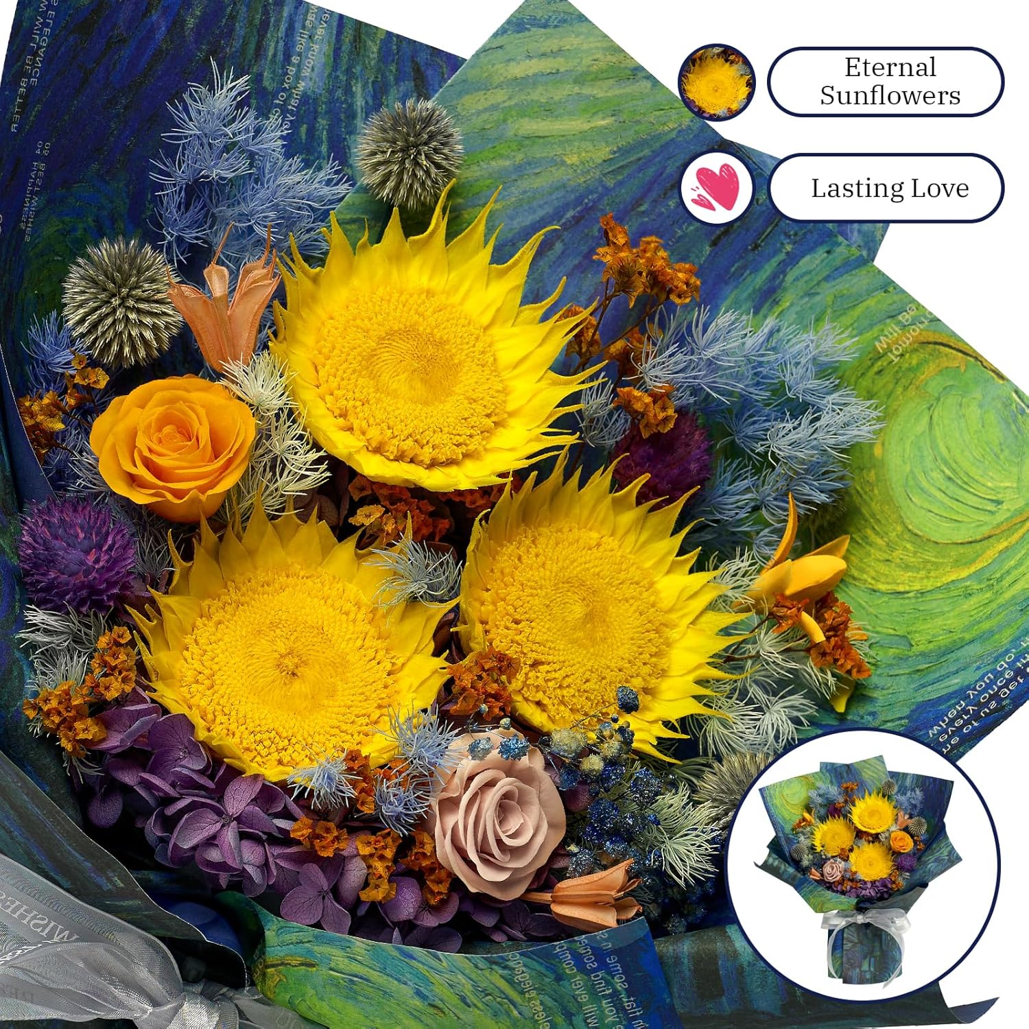 Preserved Flowers Bouquet – Forever Real Roses, Long-Lasting Flowers for Delivery | Birthday Gifts for Women, Mom, Wife, Friend | Ideal for Anniversary, Mother’s Day, Graduation (Sunflower) - Image 9