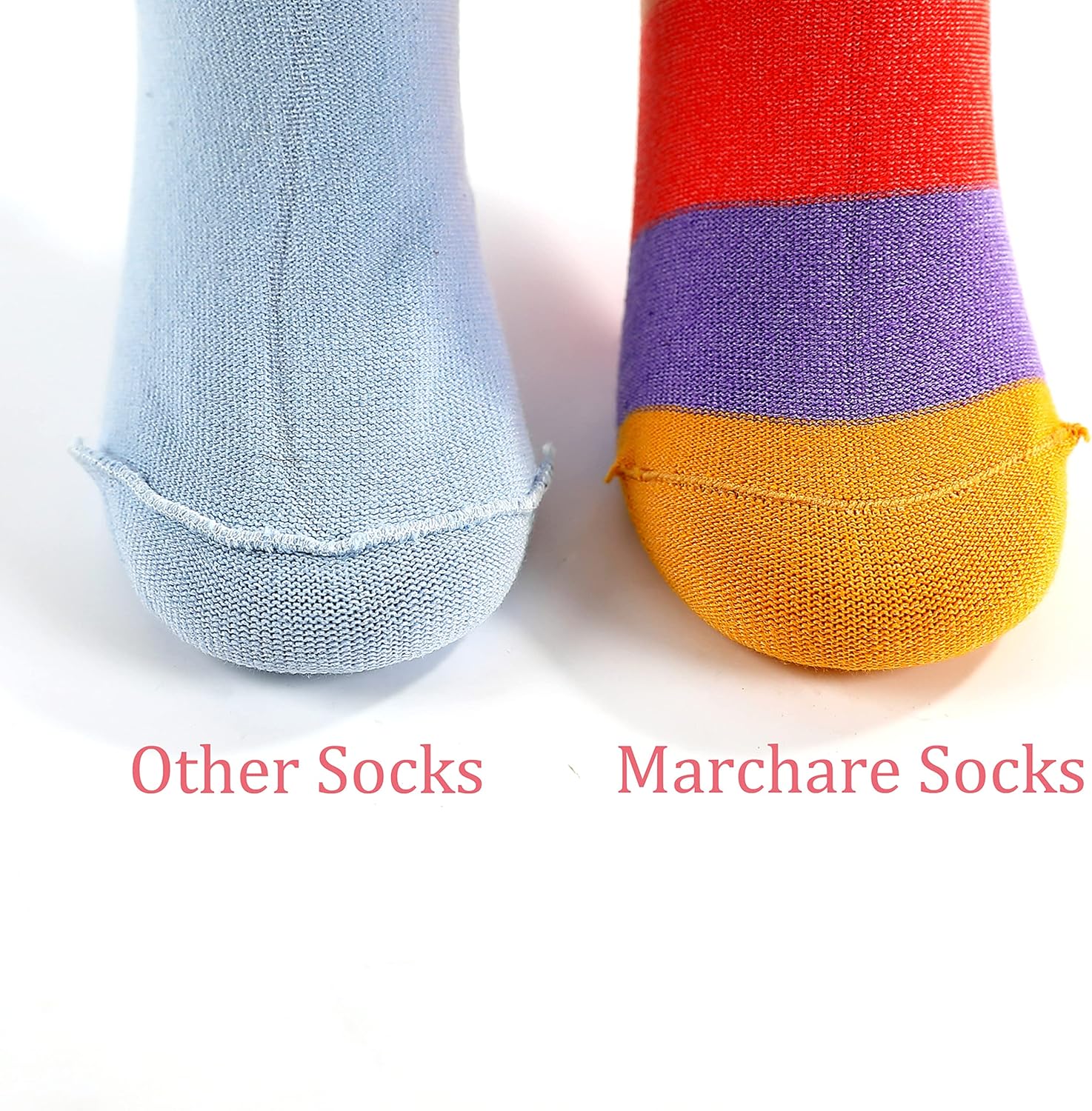 Marchare Girls Seamless Crew Cotton Socks Kids Casual Socks School Socks Rainbow Stripes 5 Pack - Image 2