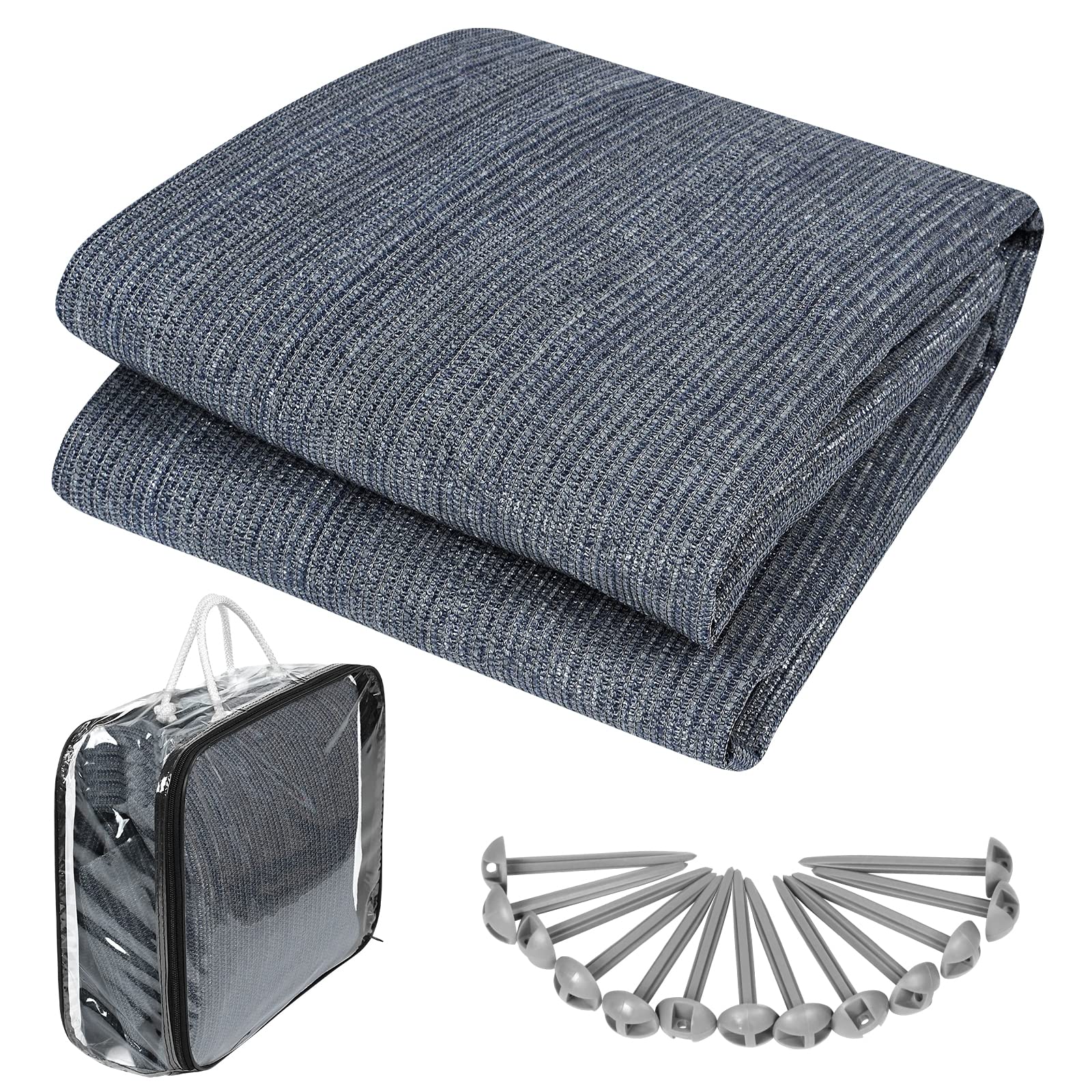 HENGMEI Vorzeltteppich, Camping Matte HDPE Hochwertige Markisenteppich mit Aluminiumschlaufen, Zeltunterlage mit Tragetasche, bläulich-grau