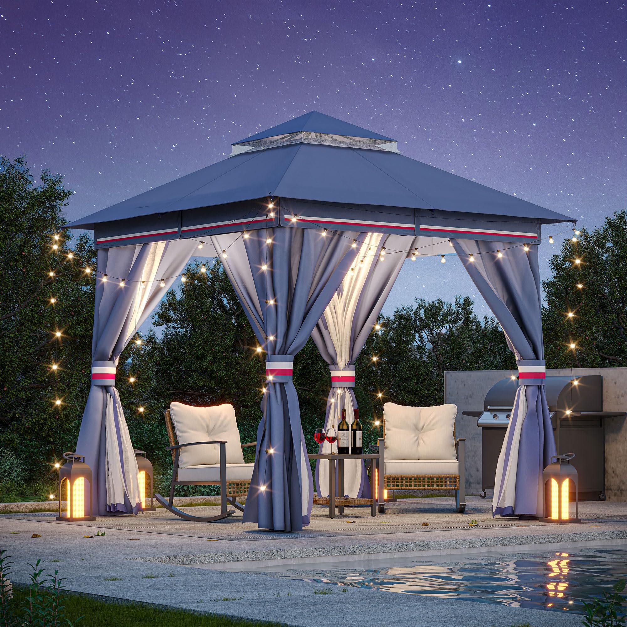 Fully assembled LAUSAINT HOME 8x8 Outdoor Gazebo in Classic Blue