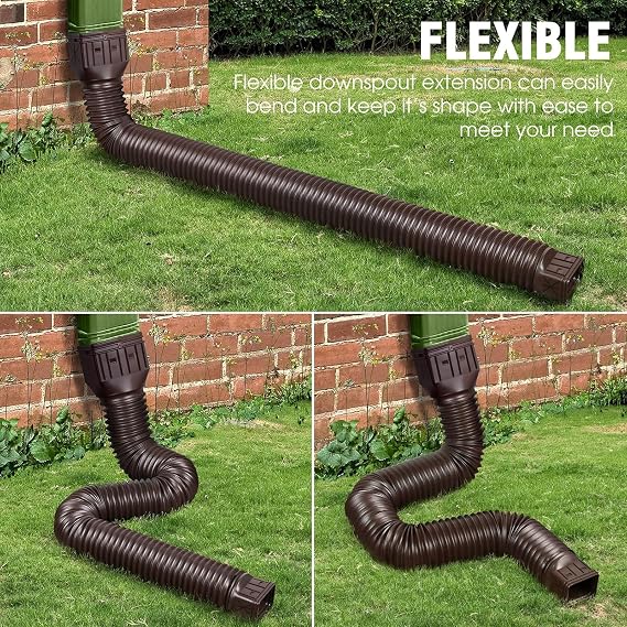 2 Pack Flexible Rain Gutter Downspout Extensions,Drain Downspout Extender,Gutter Extension Flexible,Down Spout Drain Extension Pipes,Extendable from 21 to 60 Inches (Brown)
