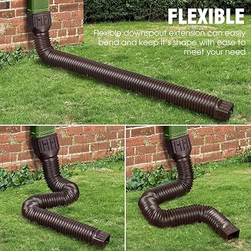 2 Pack Flexible Rain Gutter Downspout Extensions,Drain Downspout Extender,Gutter Extension Flexible,Down Spout Drain Extension Pipes,Extendable from 21 to 60 Inches (Brown)