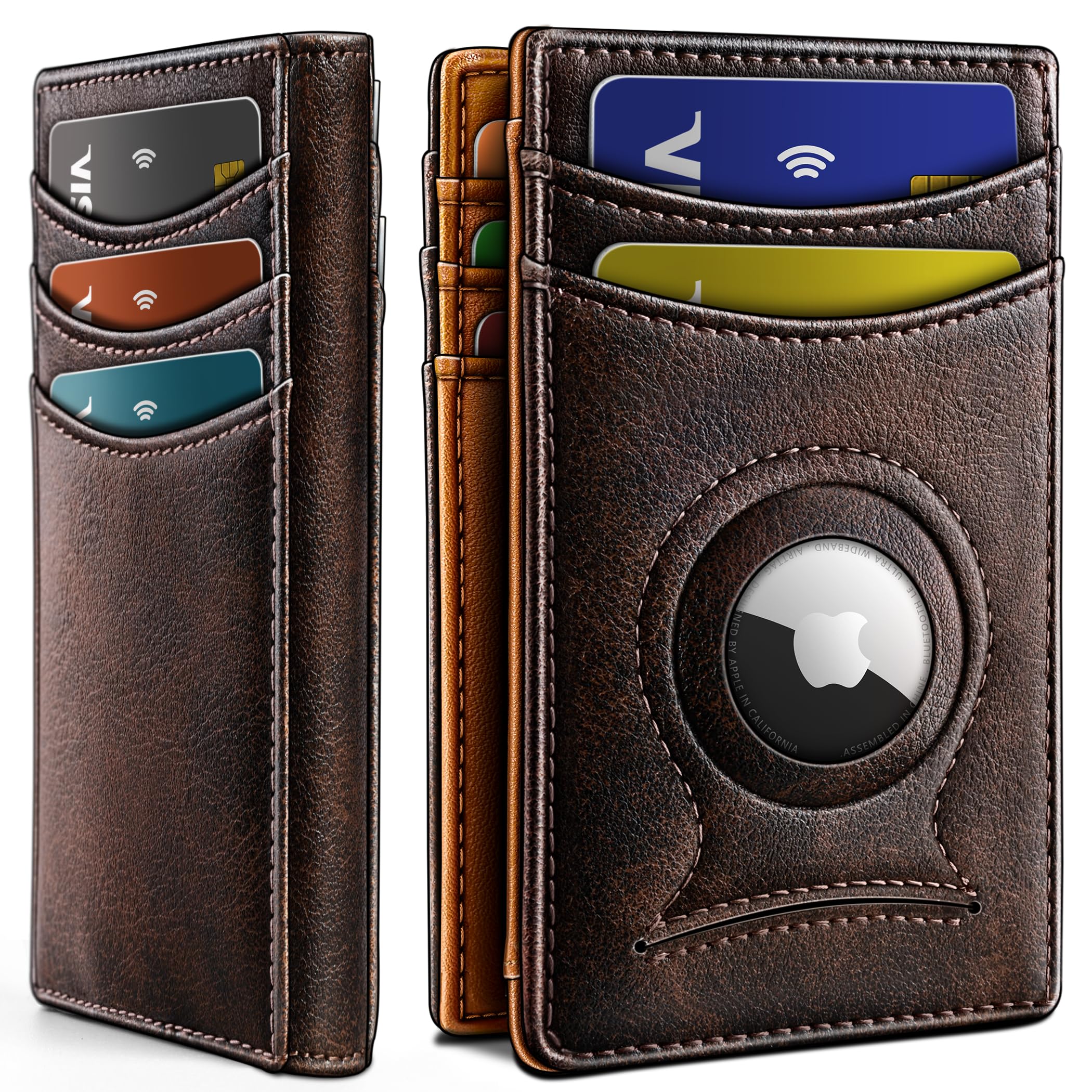 BULLIANT Magnetic Slim Leather Airtag Wallet Money Clip For Men 12Cards | RFID Blocking | Easy Access | Gift Boxed | Pocket Fit Alaska Leather1 Forest Brown8157