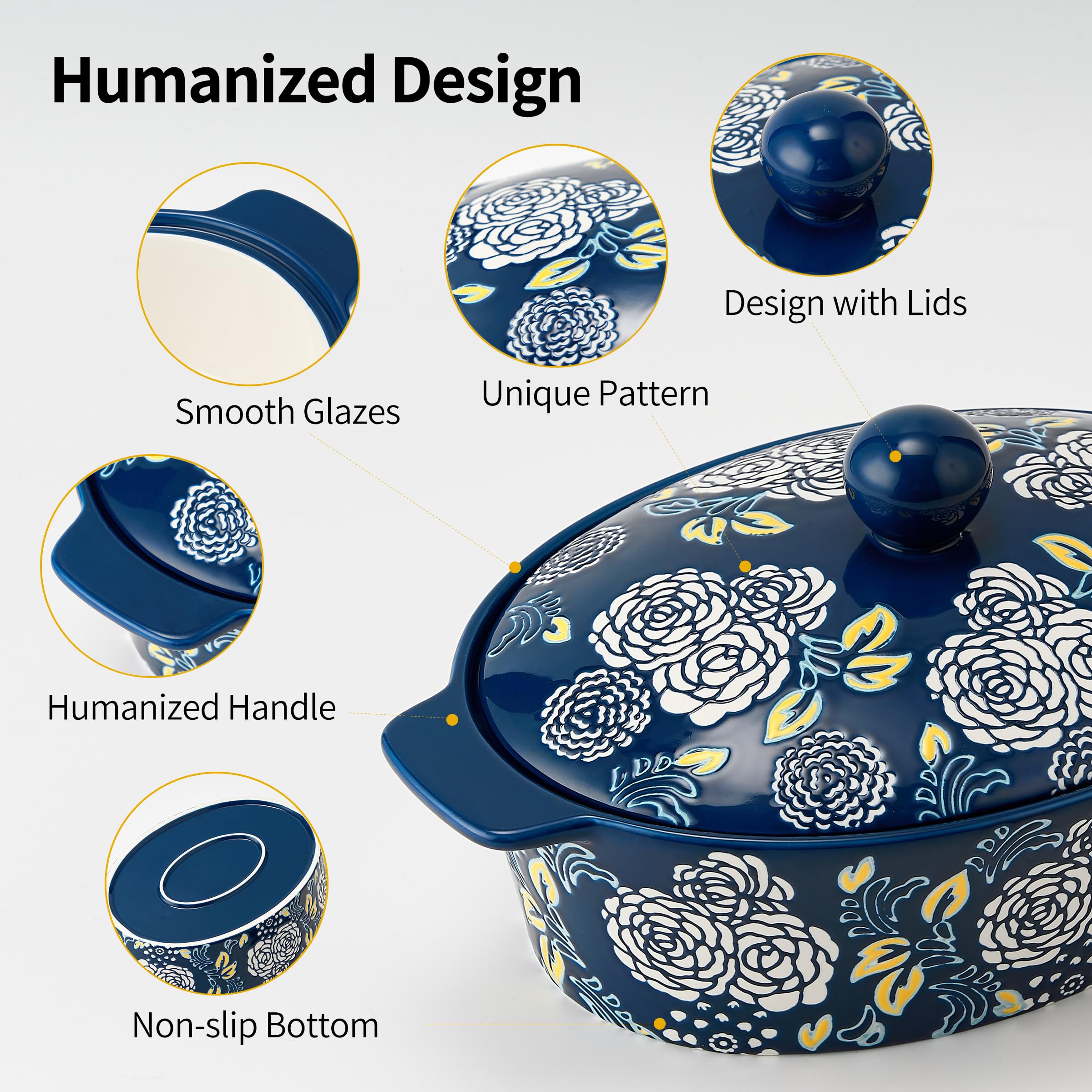 Ceramic Casserole Dish With Lid, Casserole Dishes for Oven, Baking Dish Lasagna Pans For Cooking, Oval Baking Pan, Dutch Oven, Perfect for Bread Baking and Serving, Housewarming, Thanksgiving - Blue