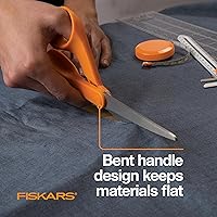Vista 4 de Fiskars Tijeras originales de acero inoxidable con mango naranja de 8 pulgadas, ergonómicas y mantienen el material plano, tijeras afiladas