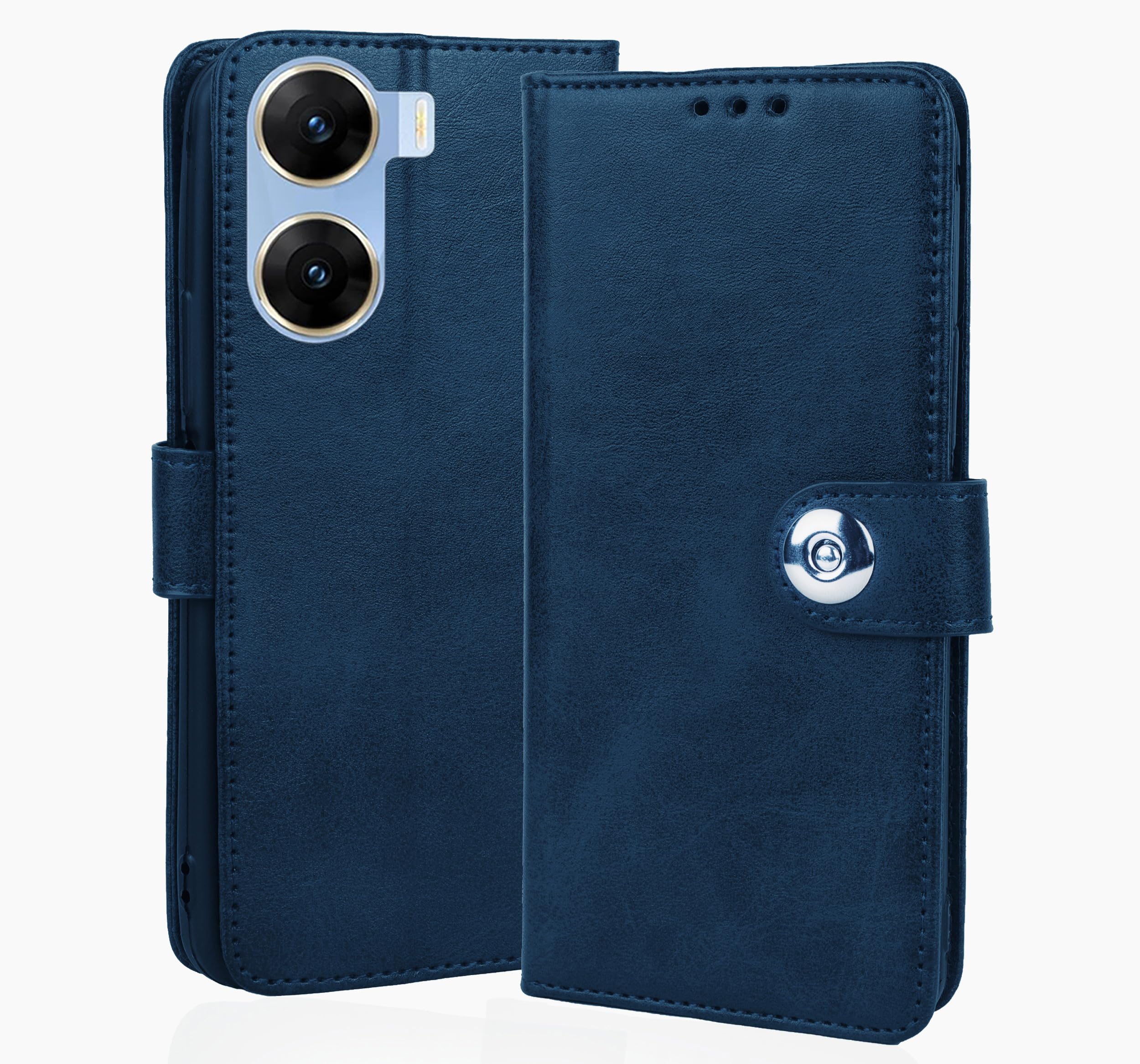 SESS XUSIVE Leather Flip Cover for Vivo V29E 5G Wallet Slim Book Cover with Card Slots Inside Pockets Designer Button Magnet Closure Vivo V29E 5G - Button Blue (B07YJ76D77) Amazon Price History, Amazon Price Tracker