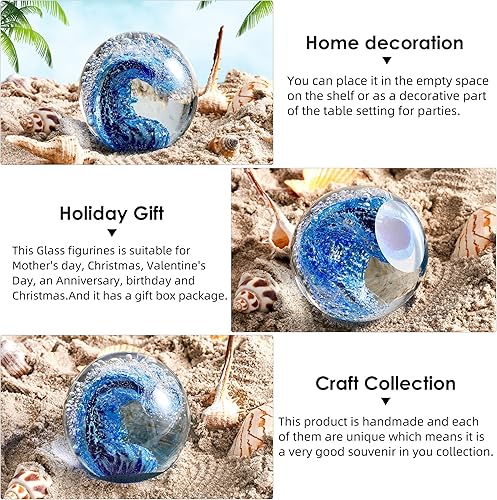 Miniatura 3 de Estatuillas de vidrio soplado a mano bola olas del océano, bola de vidrio pisapapeles, decoración del hogar coleccionable, decoración de acuario,