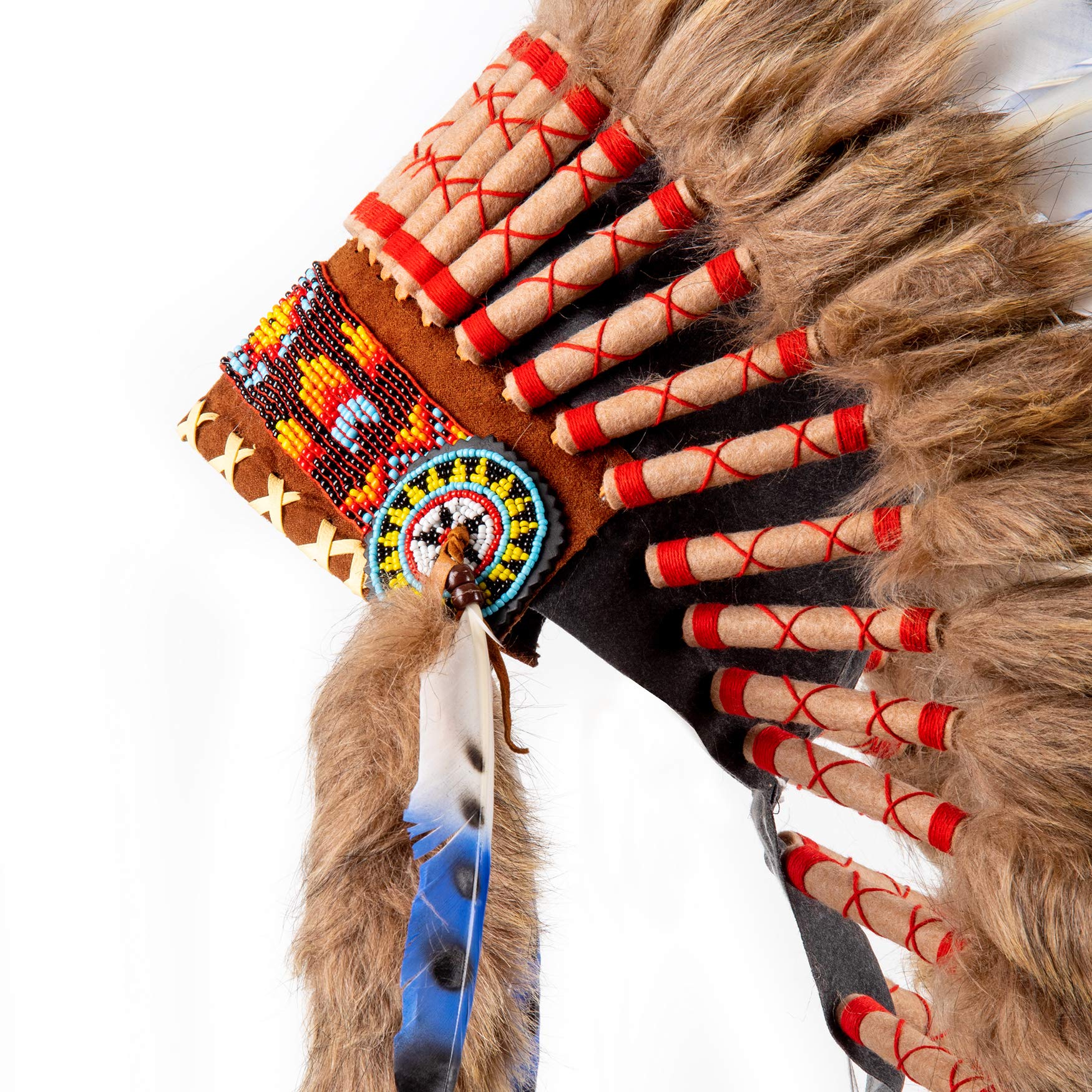 Pink Pineapple Traditioneller Indianer Inspirierter Kopfschmuck handgefertigt im traditionellen Stil Nordamerikanischer Indianer - Mittlere Länge - Blau, Weiß und Schwarz