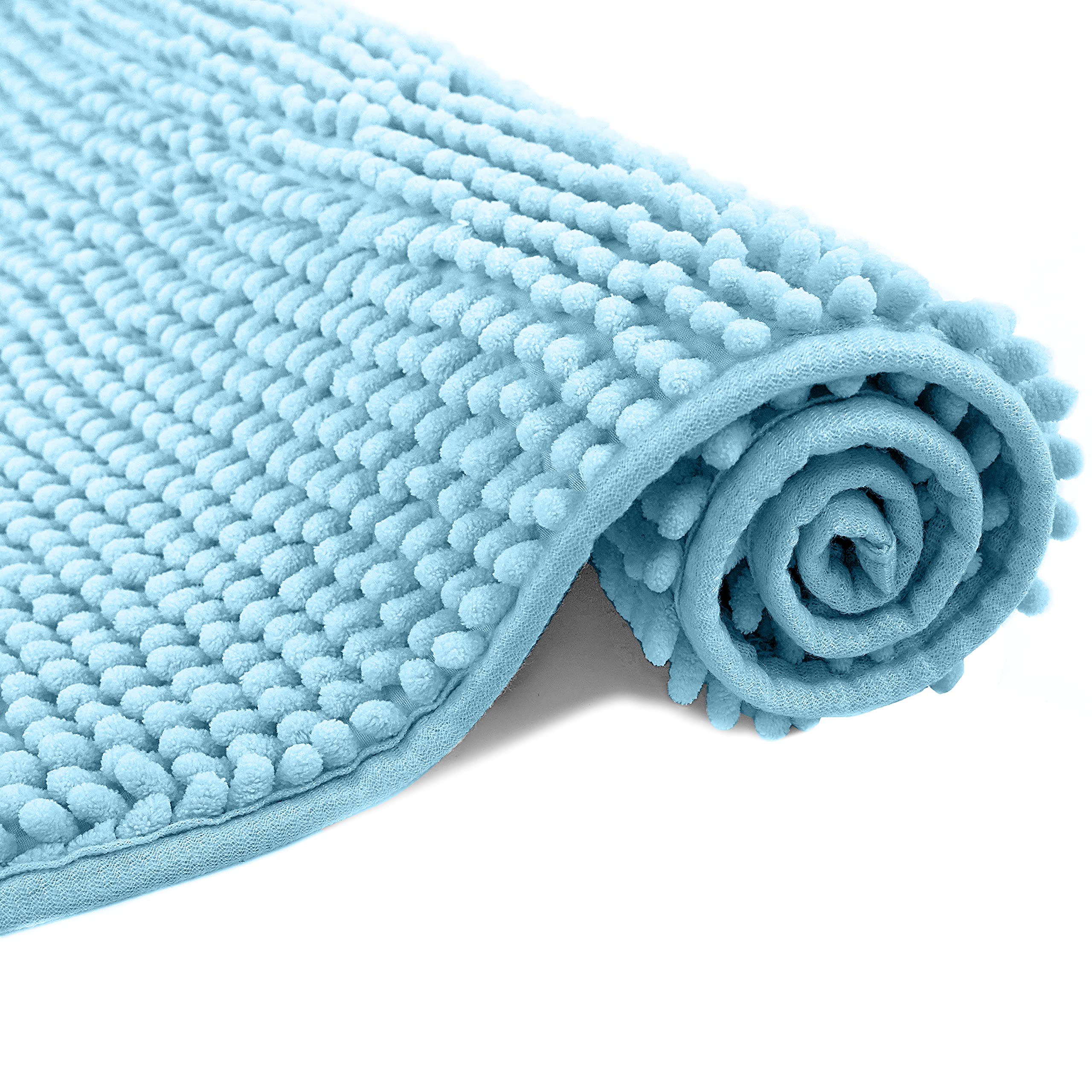 Eanpet Chenille Bath Mat Microfiber Floor Mat Baby Bath Mat for Kids Washable Bathroom Dry Fast Water Absorbent Shower Mat Area Rugs (15.3" x 23.2", Sky Blue)