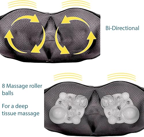 Miniatura 3 de Masajeador shiatsu de hombro y cuello con calor, almohada masajeadora para tejido profundo para aliviar el dolor del cuello, la espalda y los Negro