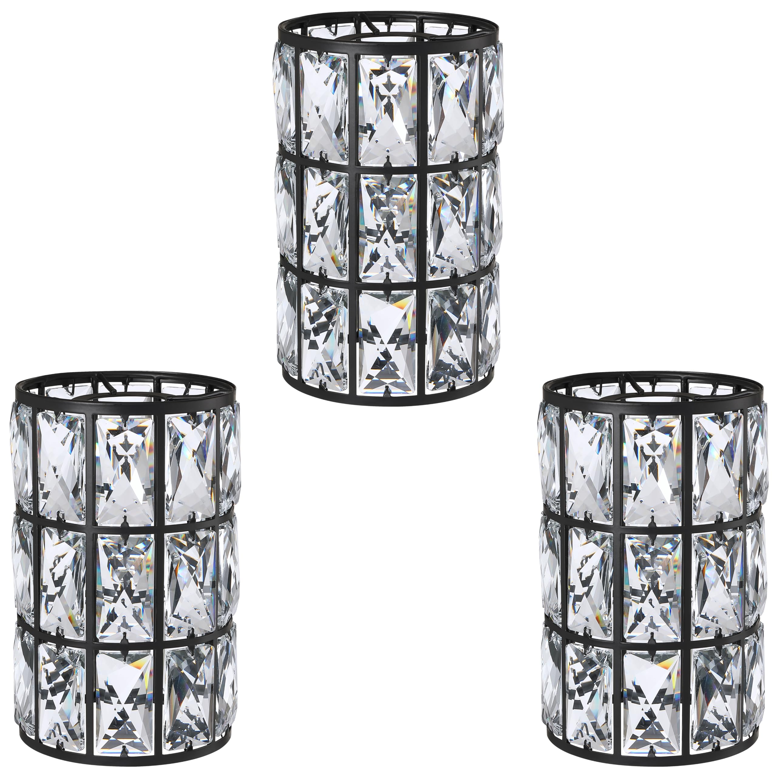 3 Pack Replacement Crystal Metal Cover Shade Pendant Ceiling Chandelier Wall Sconce Lamp Fixture Black Finish,1.66" Fitter Size,7.7" High*5.1" Diameter