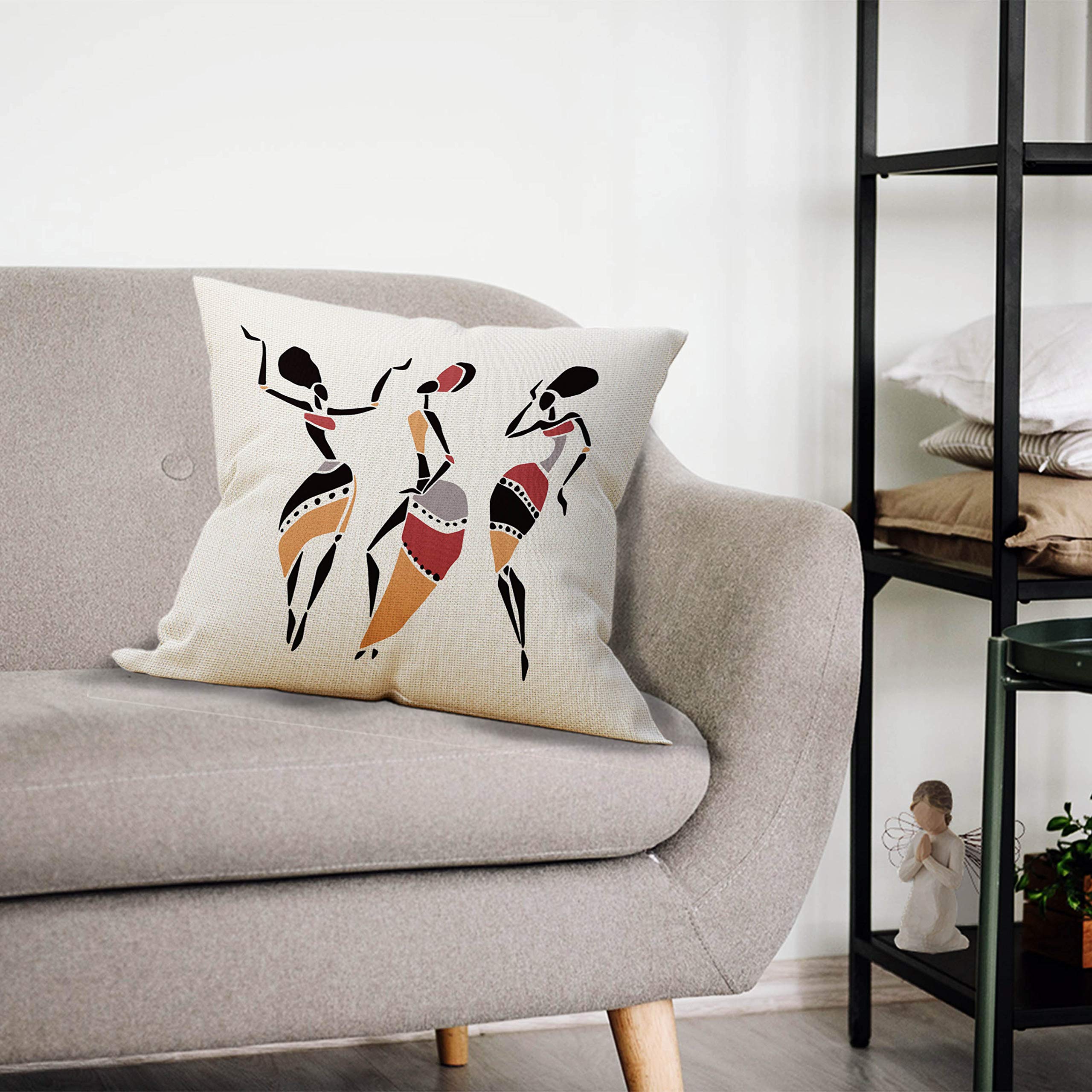 Set 4 Federe Per Cuscini 45x45 Cm – Stampa Etnica Africana, Donne Tribali – Lino Poliestere – Regalo Decorazione