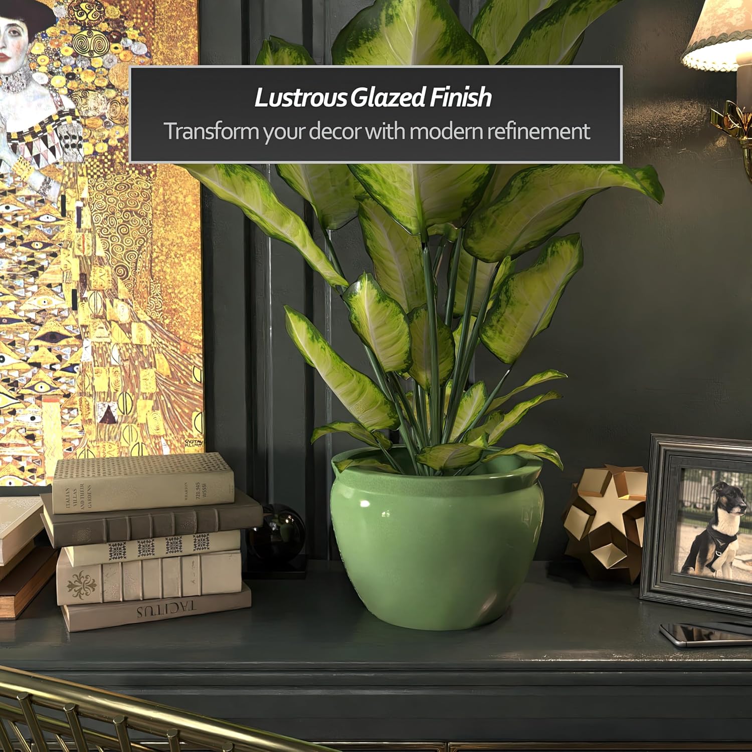 Red Lantern 12" Celadon Porcelain Fishbowl Planter