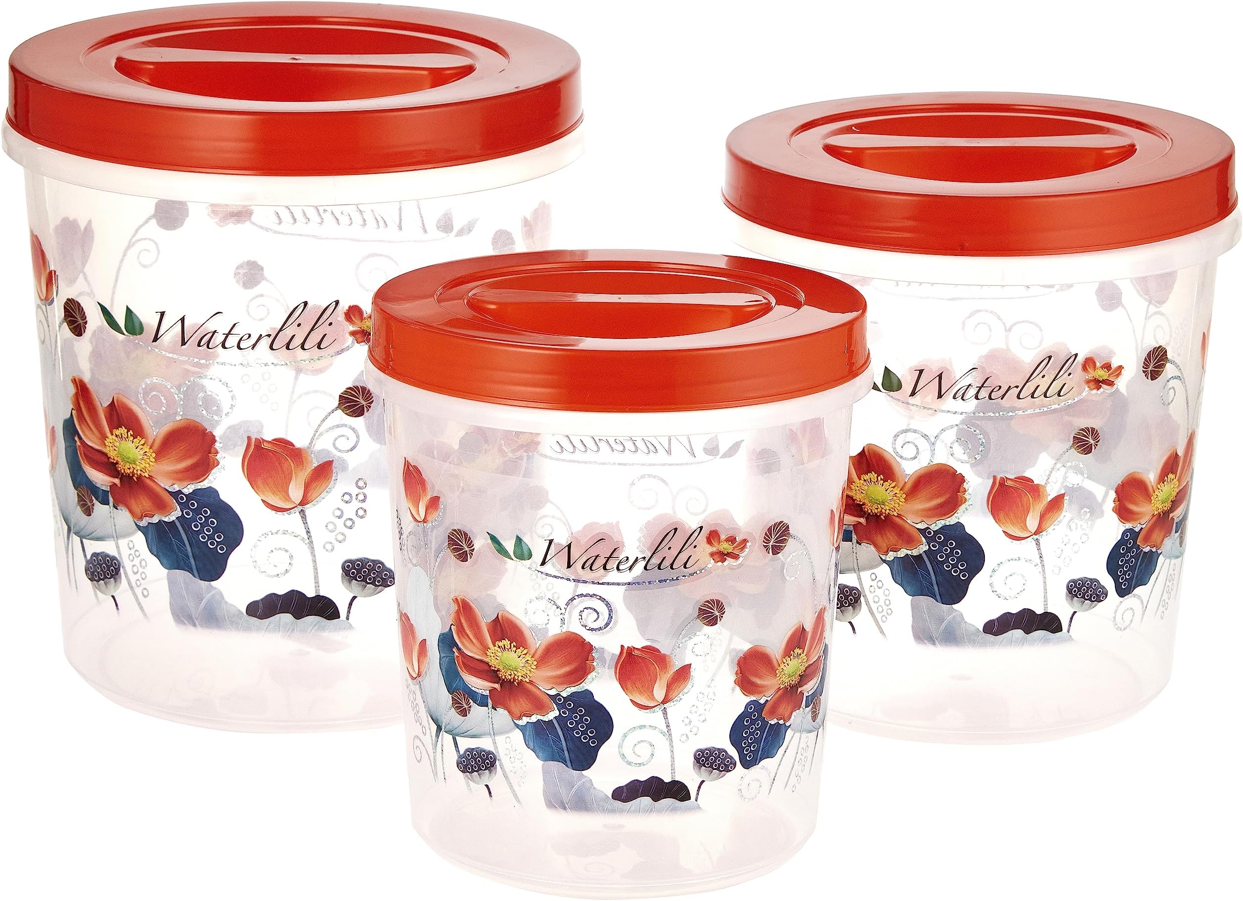 Nakoda Delite Storage Container Set 3-Pieces, Clear/Red