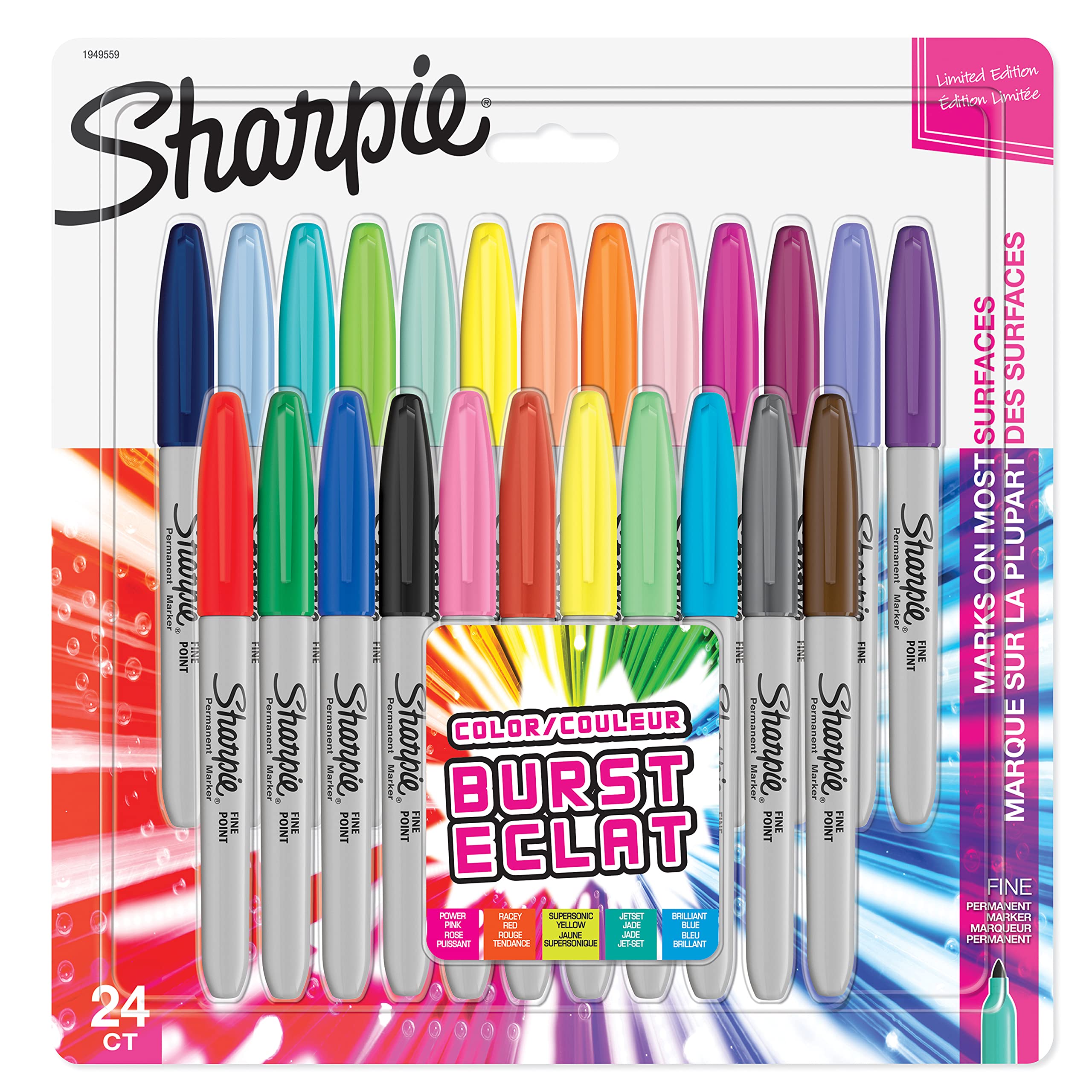 Sharpie marqueurs indélébiles | pointe fine | assortiment de couleurs eclat à encre permanente | Lot de 24 & marqueurs indélébiles | pointe fine | encre noir permanent | Boîte de 12