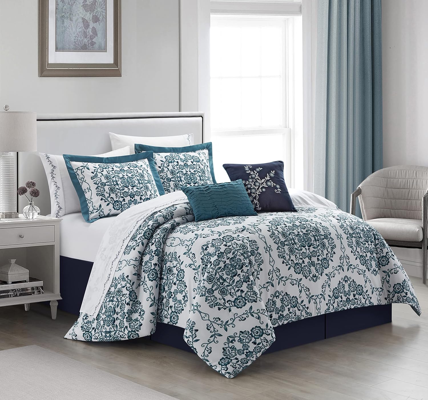 Grand Avenue Grey Comforter Set Queen Size, Pinch Fashion All Season Bedding Set, Bedskirt, Pillows & Shams, Solid Color Home Decor