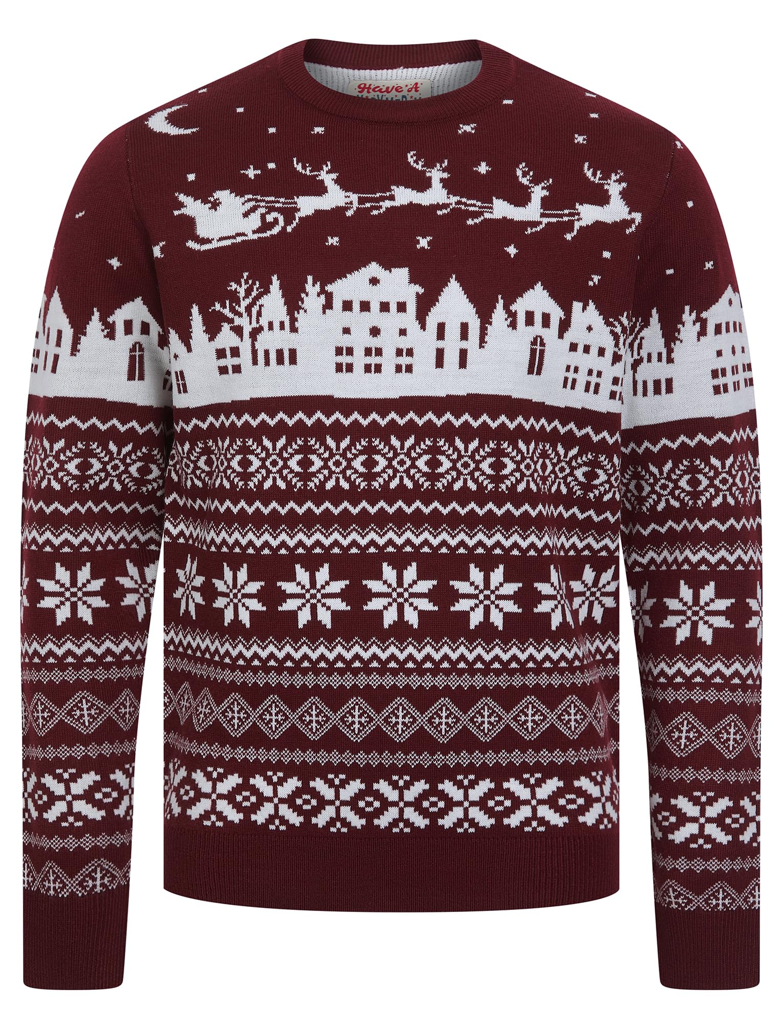 Tokyo Laundry Men's Fly - Claret Merry Christmas Nordic Fair Isle Style Knitted Xmas Jumper