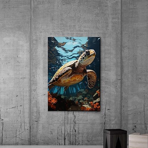 Miniatura 6 de Animal Wall Art, Sea Turtle Canvas, Panoramic, Large Canvas, Turtle Art, Sea Turtle Painting, Seascape, Coastal, Beach Decor, Sofa Art, Aqua, Animal
