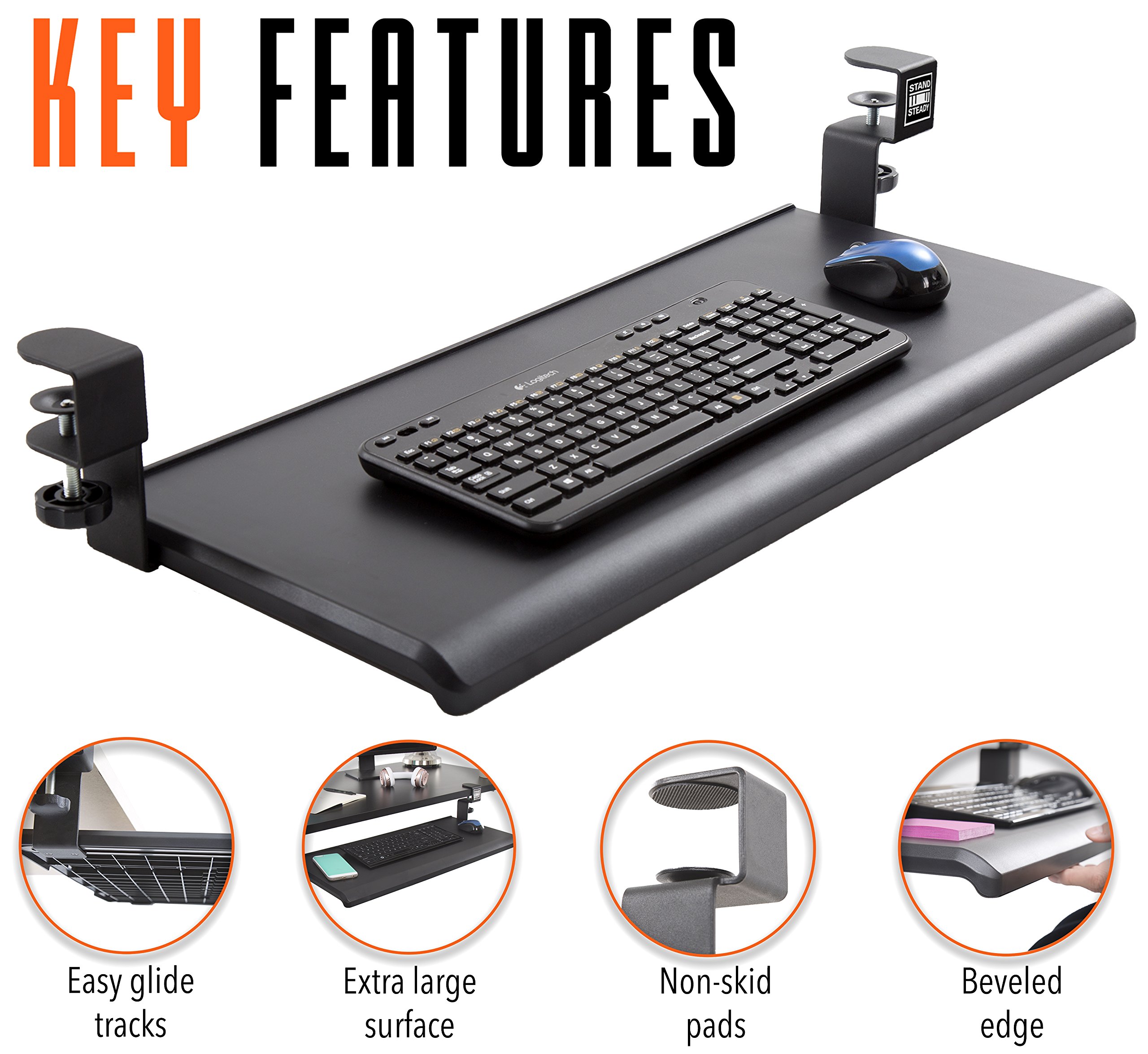 Stand Steady Easy ClampOn Keyboard Tray Extra Large Size No Need