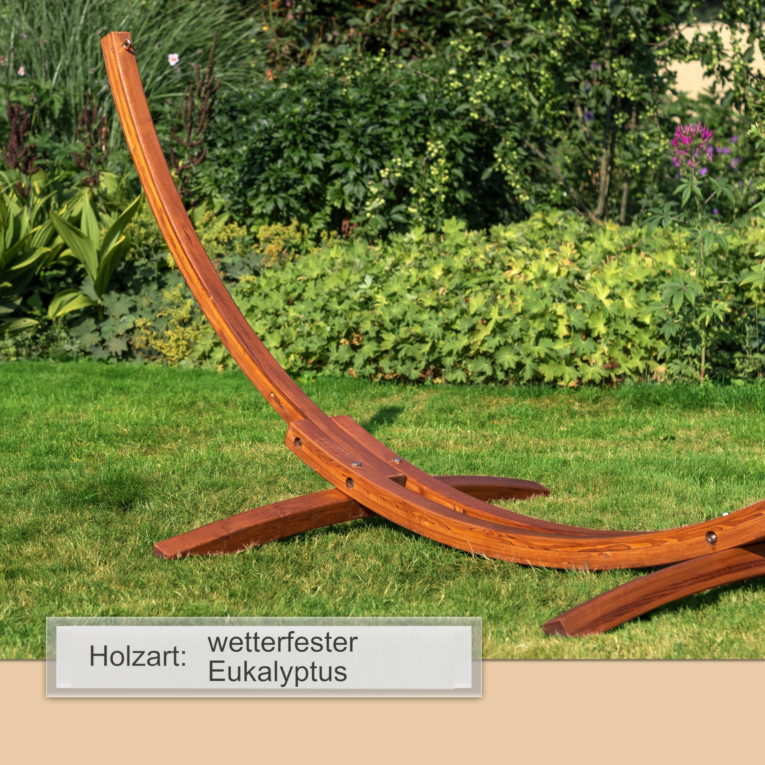 Ampel 24 Outdoor Hängemattengestell 310 cm, Holz Eukalyptus wetterfest, Gestell Mauritius braun ohne Hängematte
