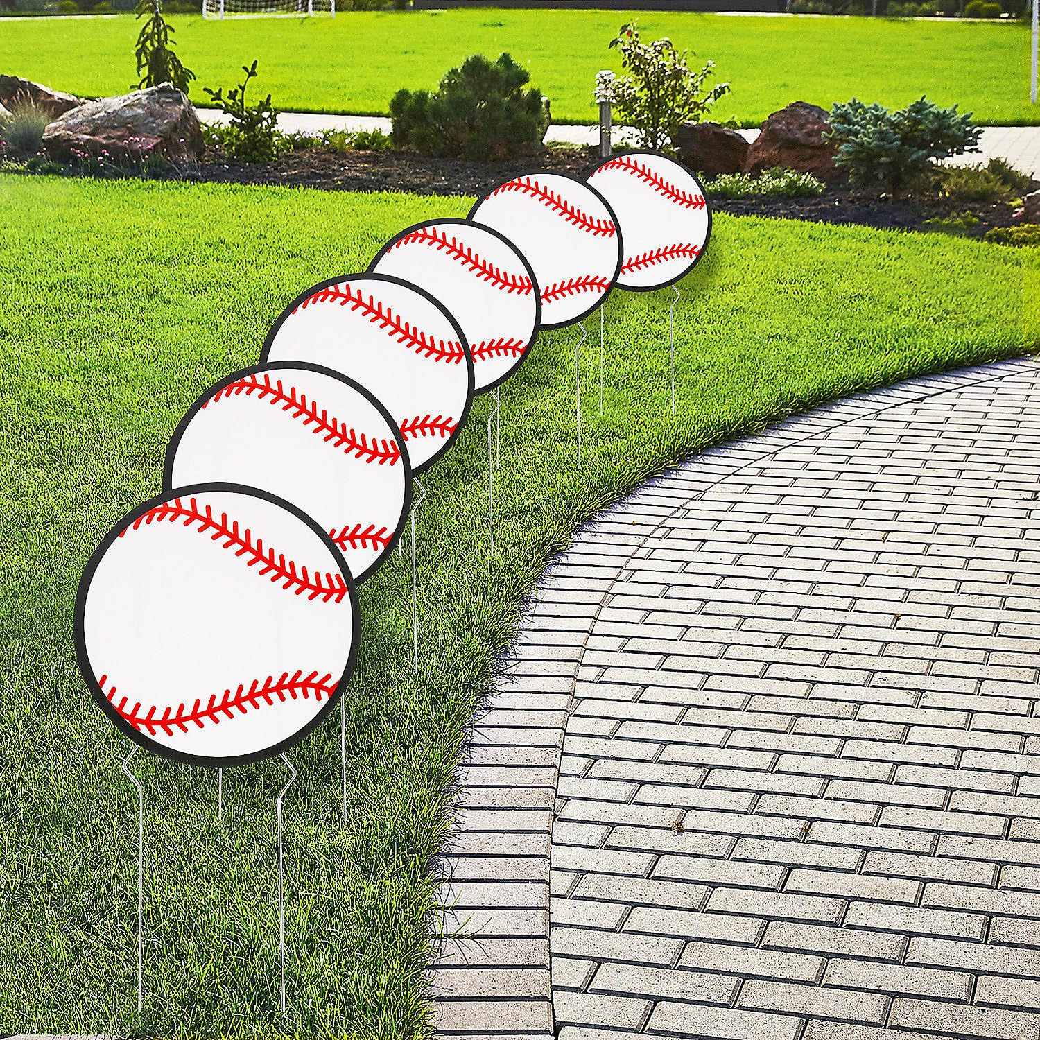 Fun Express Happy Birthday Yard Sign with Stakes - Baseball Decorations for Party 6 Pack | Baseball-Shaped Corrugated Plastic Yard Signs with Metal