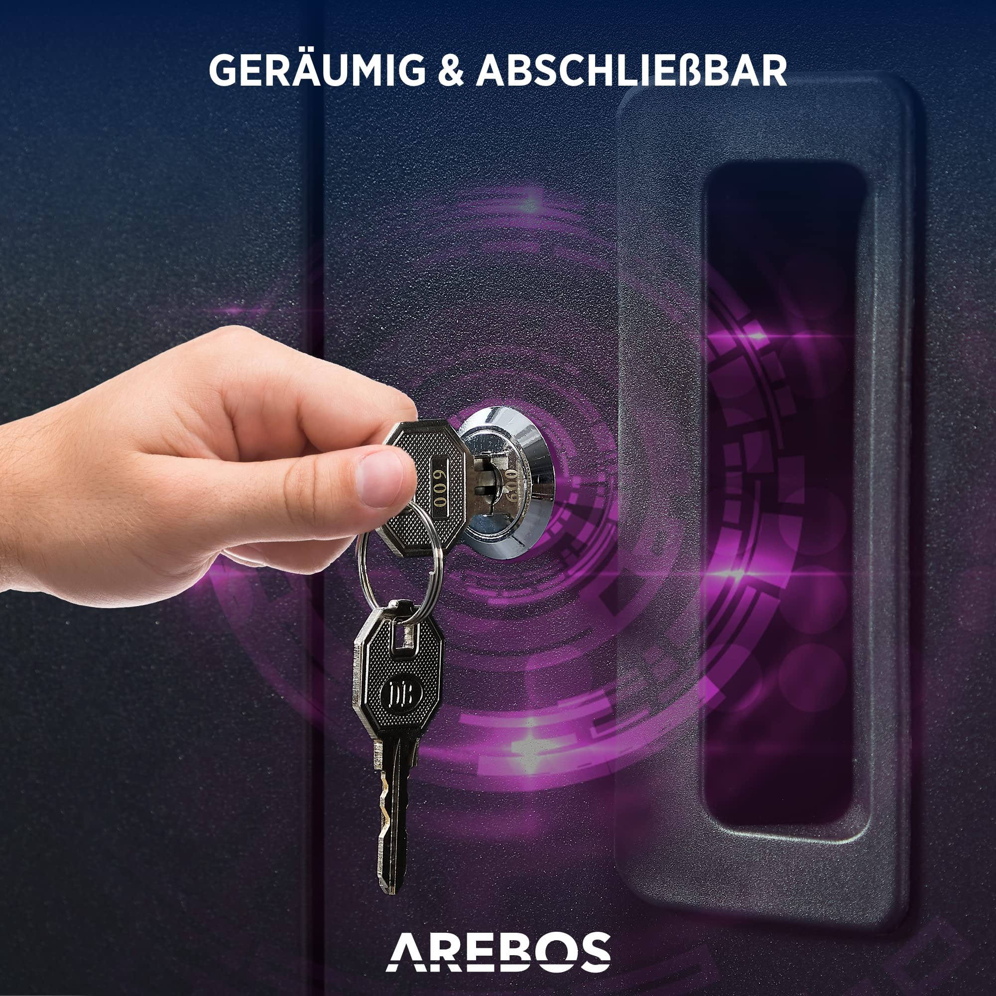 Arebos Aktenschrank | Büroschrank | 140 x 90 x 40 | 2 Türen | mit 3 Höhenverstellbaren Einlegeböden | mit Zylinderschloss | Schwarz