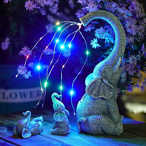 Miniatura 7 de Goodeco Estatua de elefante de jardín para exteriores, regalos de elefante con luces de riego solares, figura de elefante sentado perfecta para