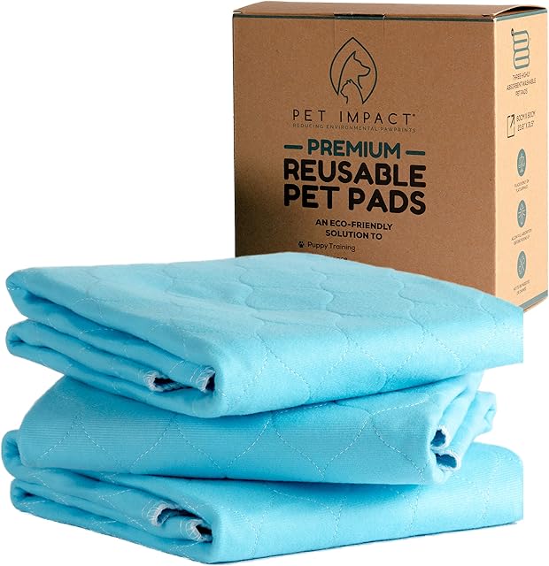 PET IMPACT Reusable Puppy Training Pads, Premium Washable Dog Pee Mats, Dog Incontinence Pads LARGE 3-Pad Box (Sky Blue, 32"x24")