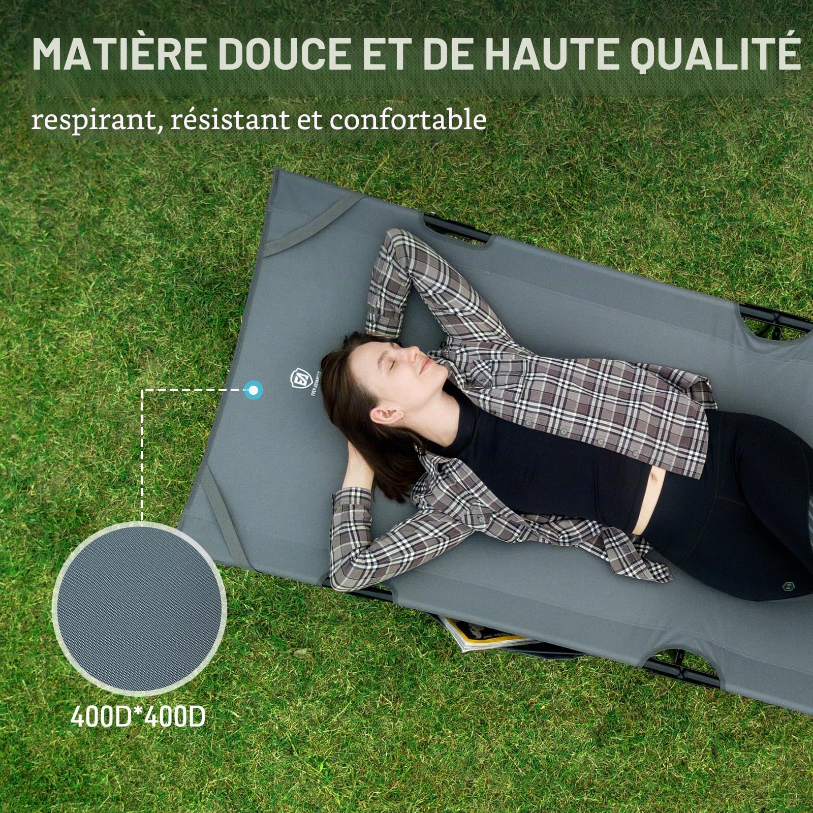 EVER ADVANCED Lit de Camping Pliable XL 214x79x50cm, Charge maximale 200 kg, Lit de Camp Large avec Poche latérale, Stable et Portable, pour Camping, Voyage, Jardin, extérieur et intérieur