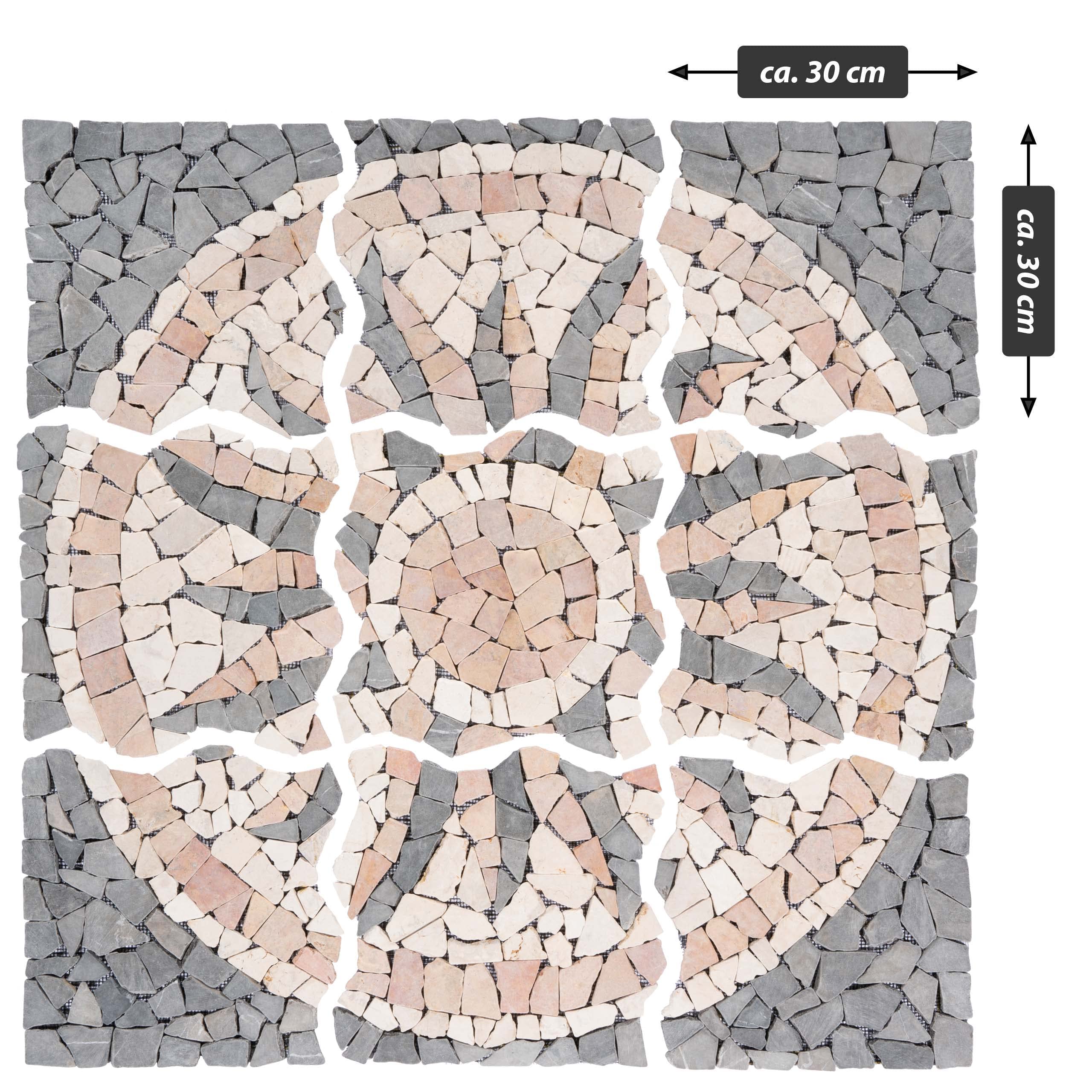 DIVERO Fliesen Rosone Sonne Naturstein Mosaik Marmor dekorativ grau-rosé-creme 90 x 90 cm Bodenfliese Dekor-Fliese Fliesenbild