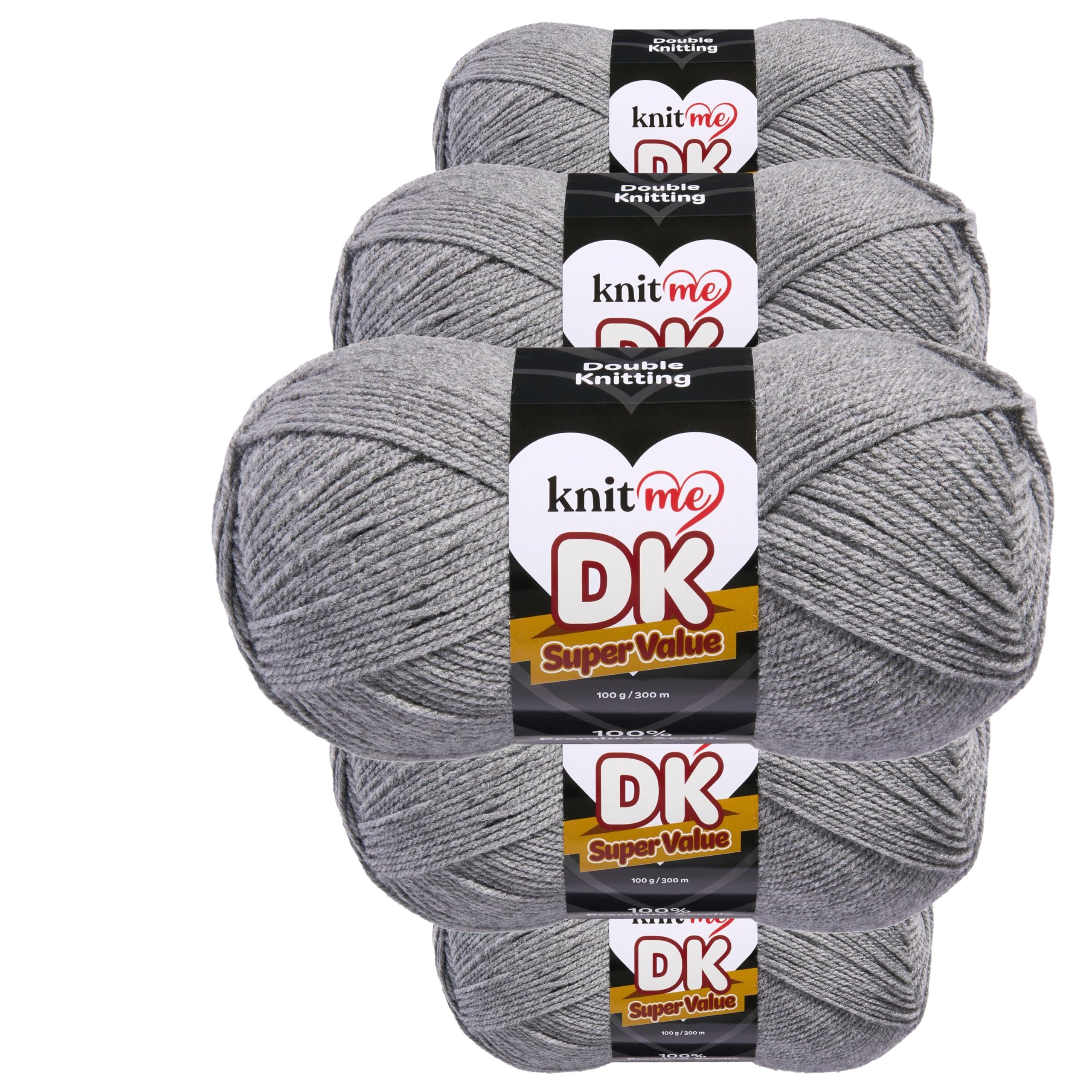 Knit Me DK Double Knitting Yarn Hypoallergenic Acrylic 5X 100g (Steel Grey)
