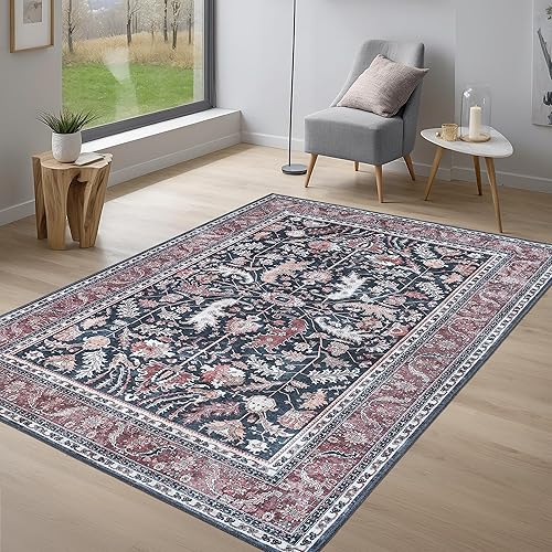 Adiva Rugs Alfombra de área lavable a máquina de 3 x 5 pies con parte trasera antideslizante para sala de estar, dormitorio, baño, cocina, alfombra
