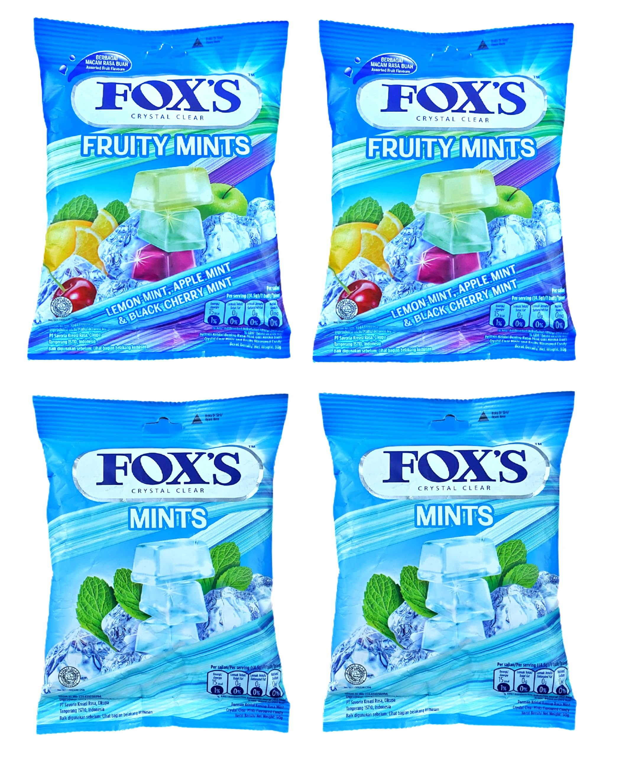 Fox's Crystal Clear Fruity Mints Candy Pouch Pack Of 2, Mints Candy Pouch Pack Of 2,(90Gx 4 Packs)